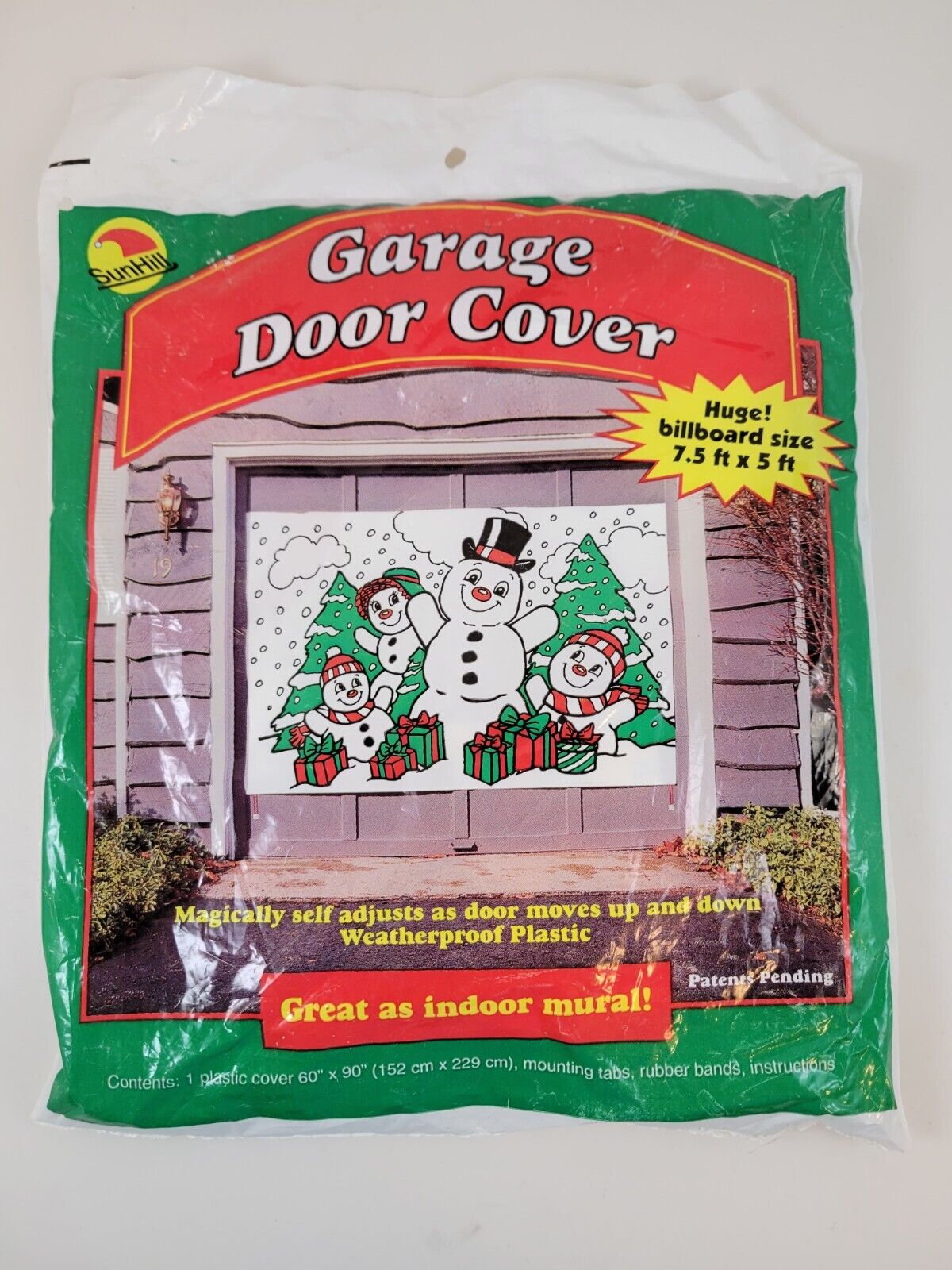 VTG Sun Hill SNOW MAN W/ FAMILY Garage Door Cover Christmas 7.5 ft. by 5 ft.USA