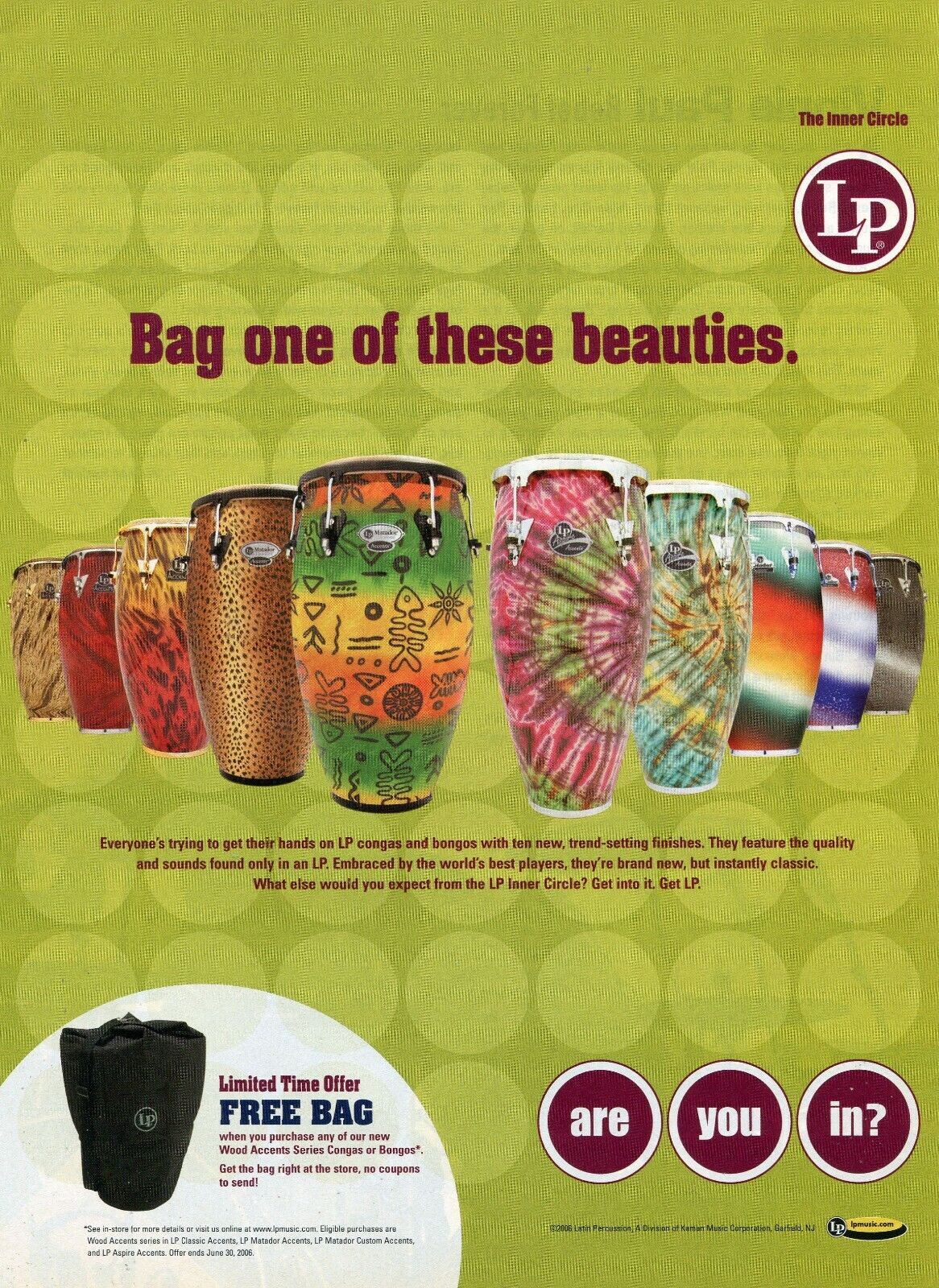 2006 Print Ad of LP Latin Percussion Accents, Matador & Aspire Congas