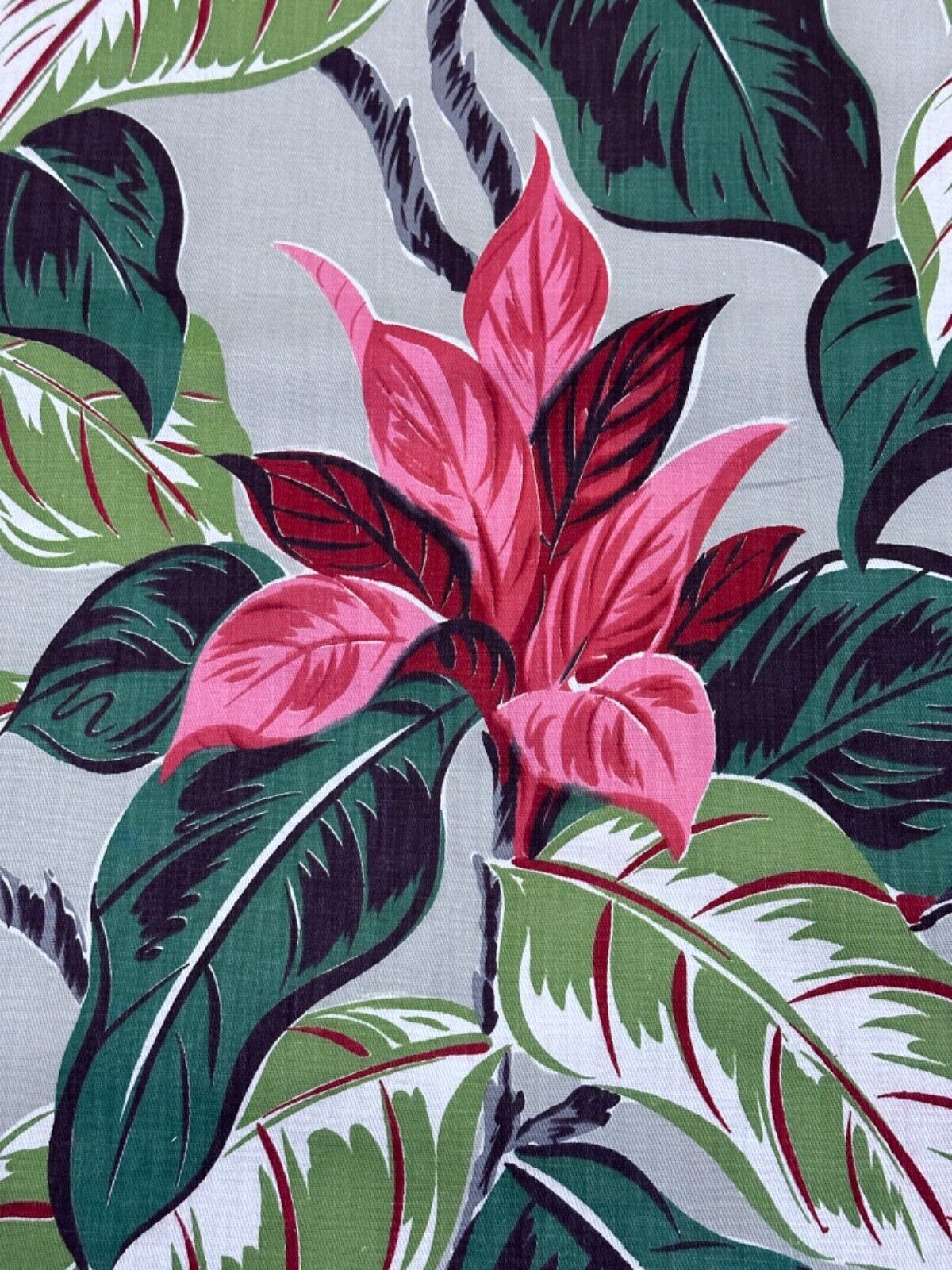 1930's Hawaiian Cordyline Tropical Leaf Art Deco Barkcloth Era Vintage Fabric