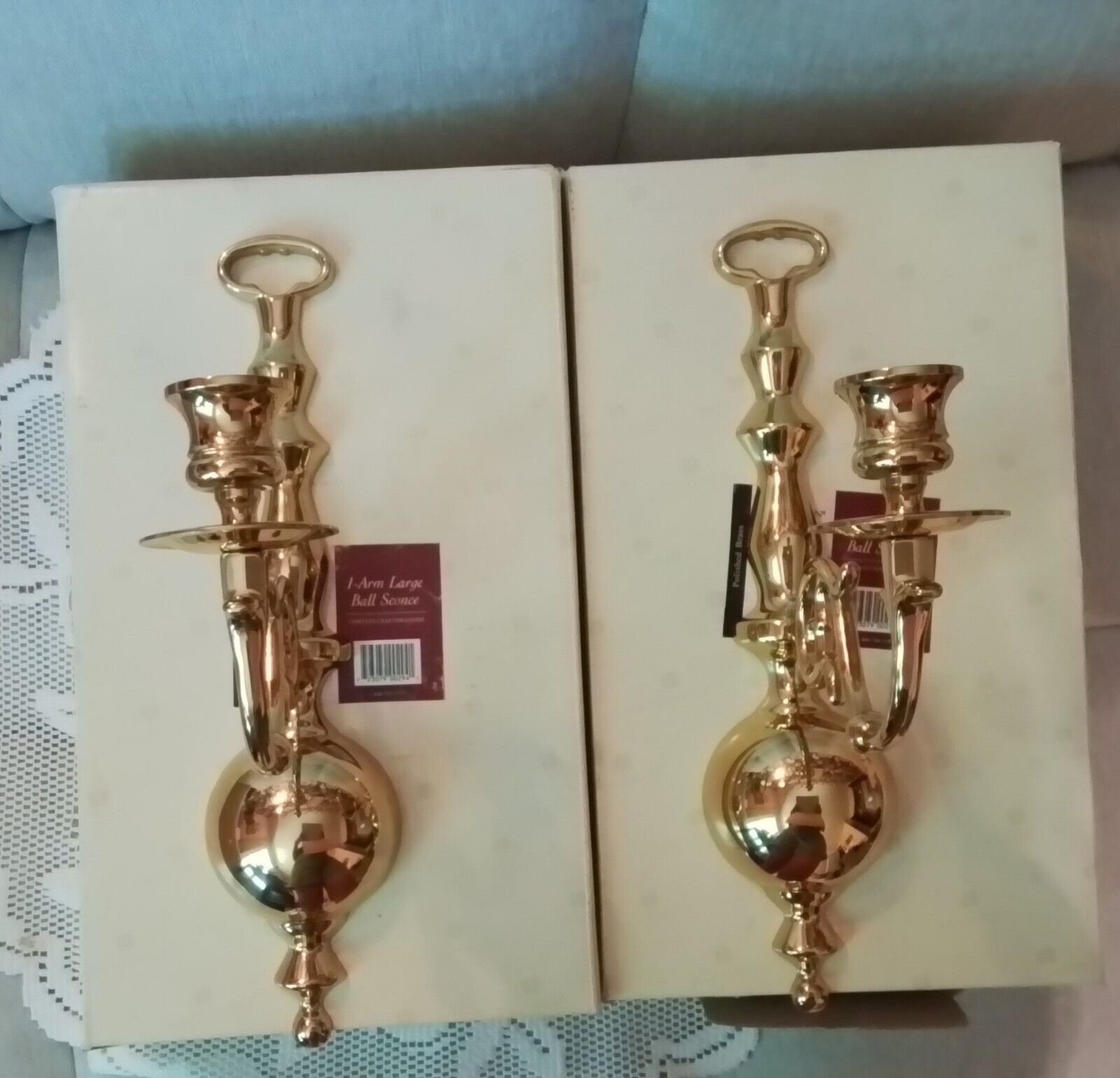 Vintage Baldwin Brass Candlestick Sconce Pair Large Arm Ball Sconce New Not Used