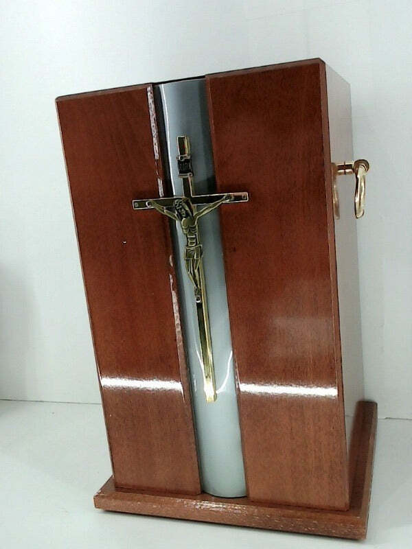 Wood Casket With Gold Cross Urn Brown Color Wood Brown Size 12x7x6 Inch