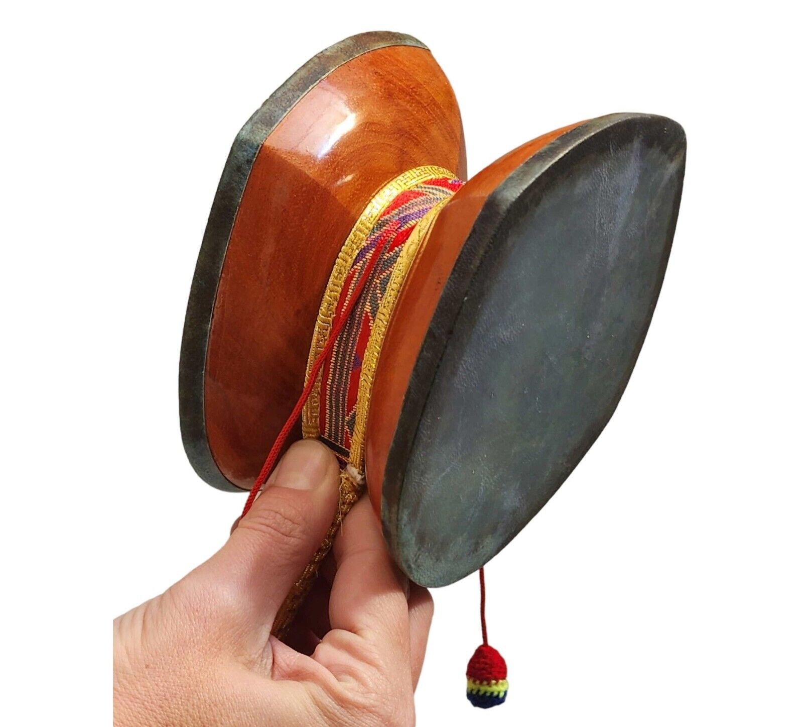 Tibetan Nepal Chod Damaru Wooden Hand Drum Buddhist Ritual Bawa Wood Bhutanese