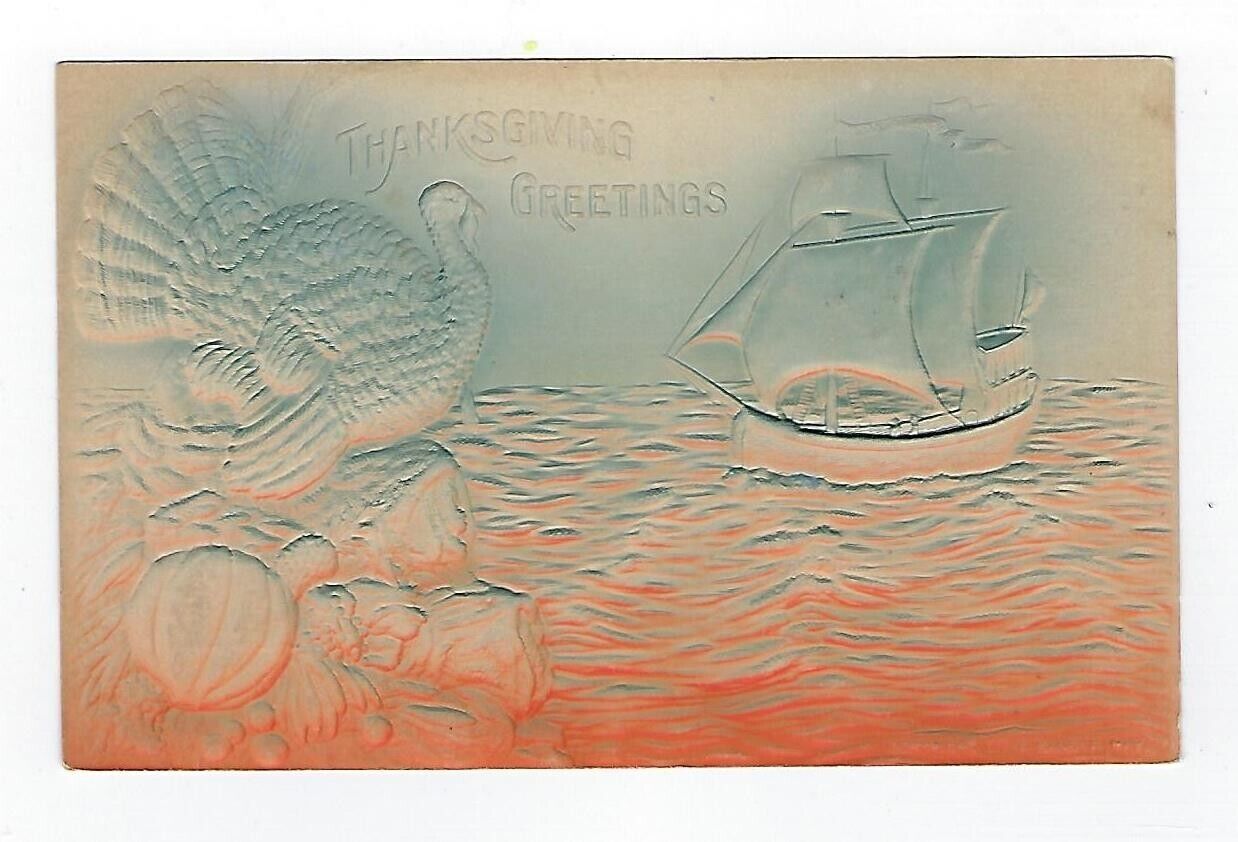 Vintage 1907 Thanksgiving Greetings Postcard Embossed Beautiful Card