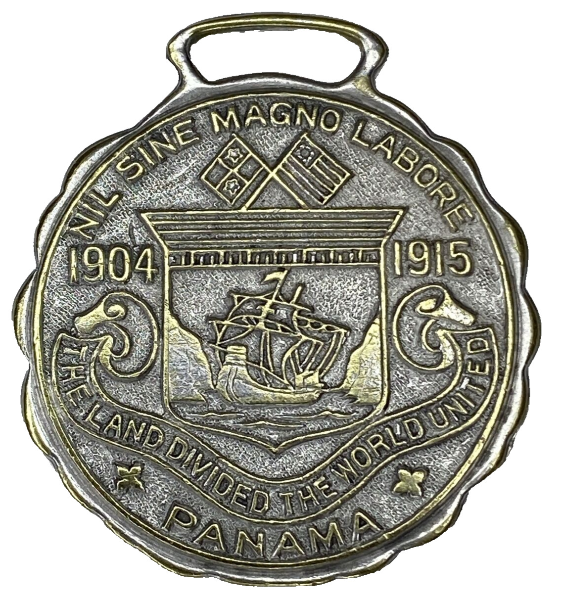 1904-1915 Panama Canal Silver Plated 34mm Pocket Watch Fob EB Thomas CR 1910 VTG
