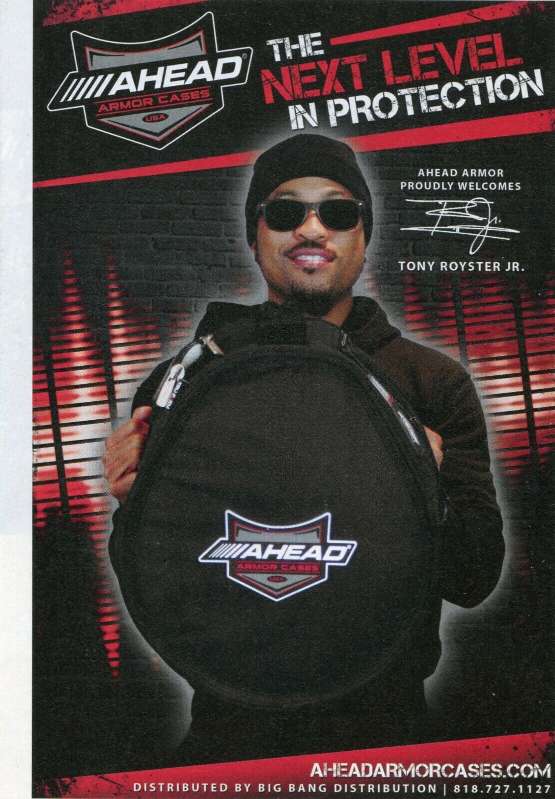 2015 small Print Ad of Ahead Armor Drum Cases w Tony Royster Jr