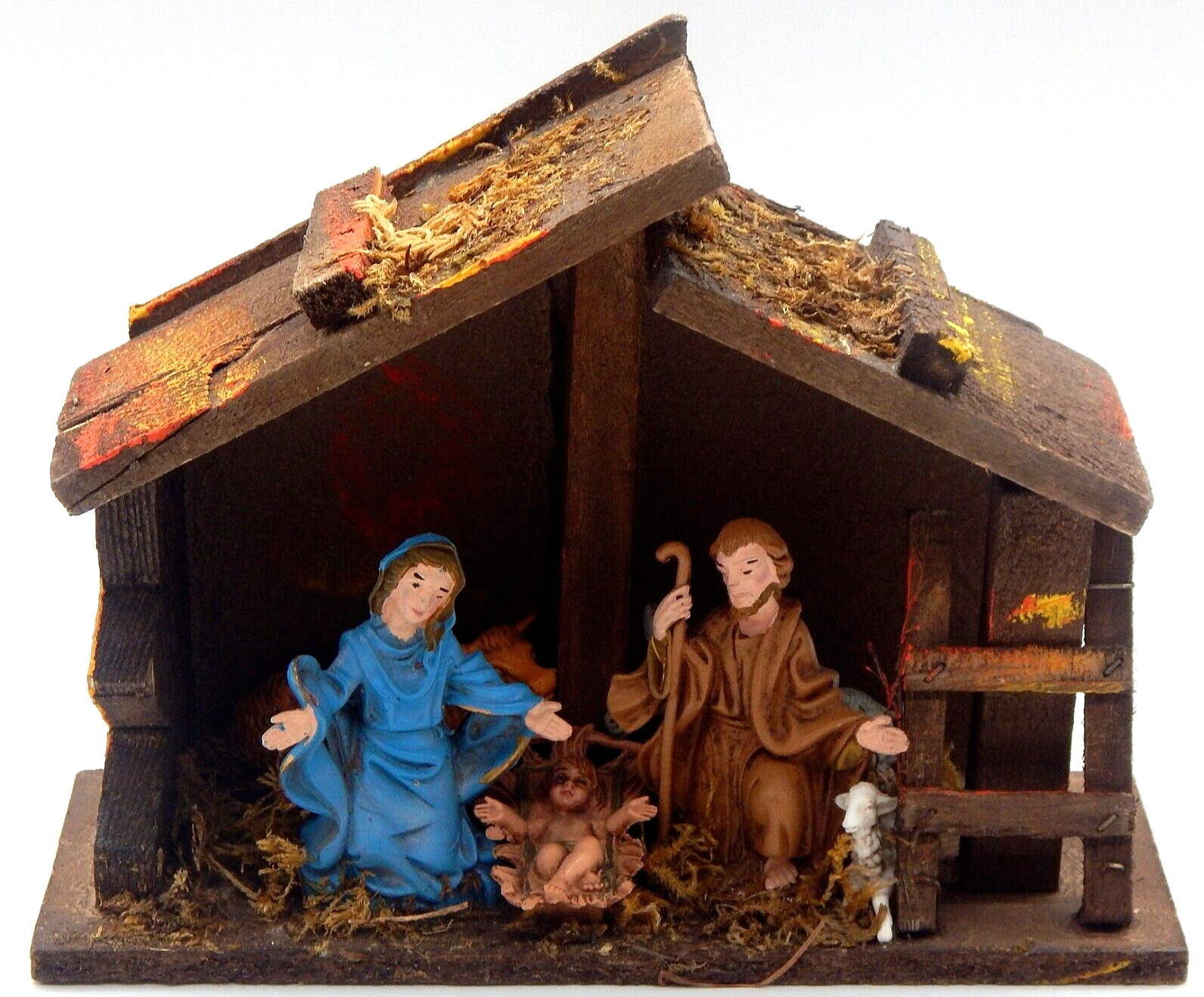 VTG Italian Nativity Set Christmas Manger Attached 6 Figures Made Italy