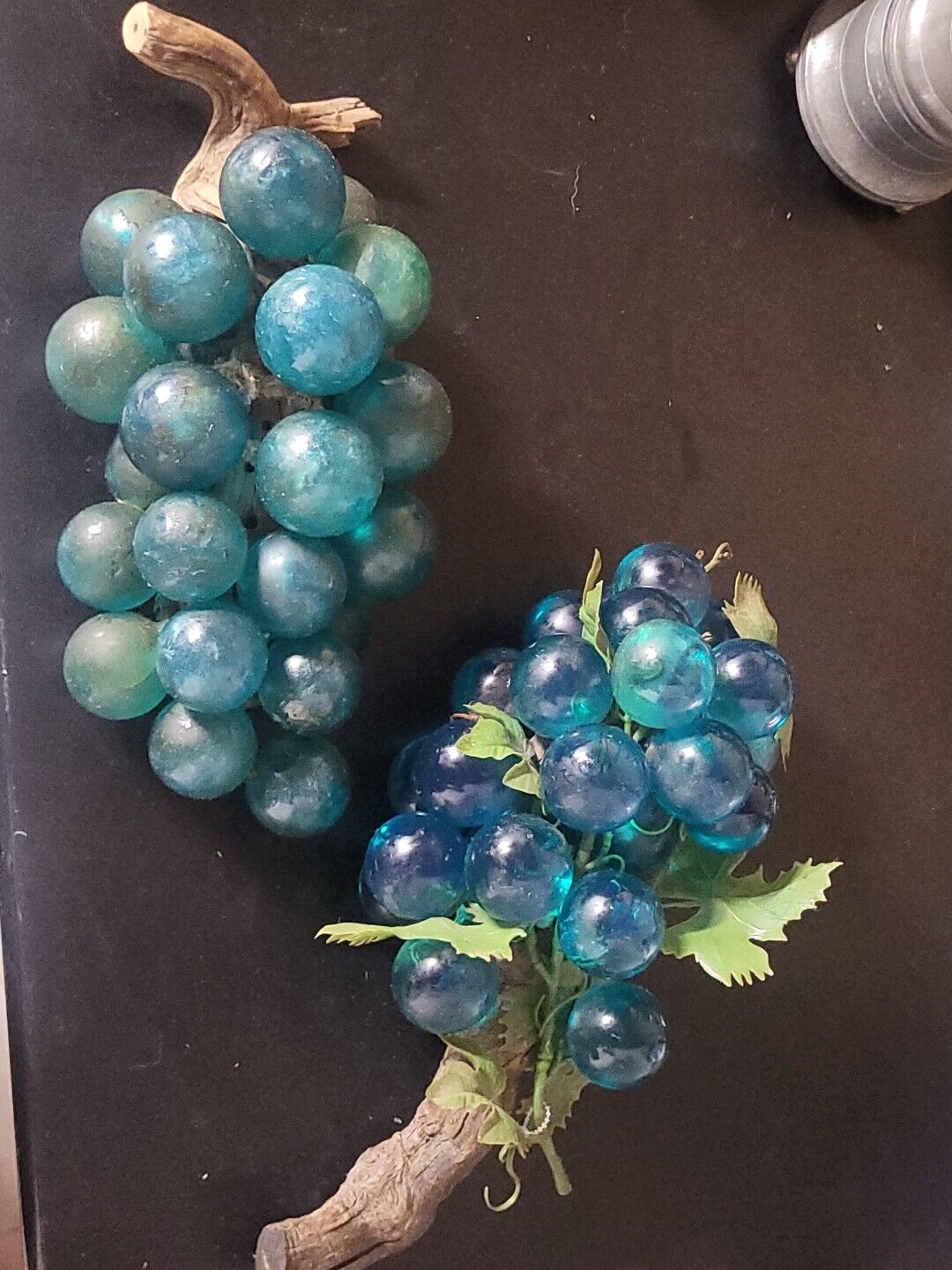 Vintage  Lucite Large Grape Cluster Drift Wood Turquoise Color  Grapes