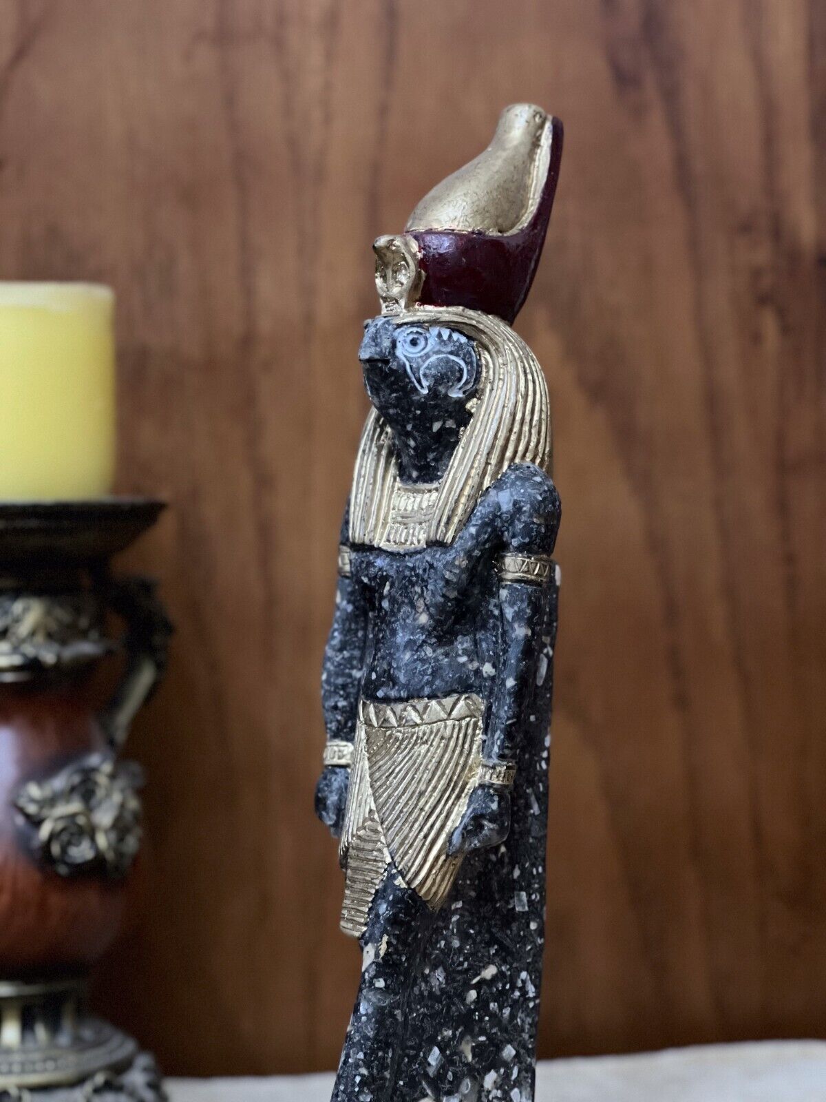 Egyptian God Horus Statue from Black Granite Stone , Unique Falcon Statue