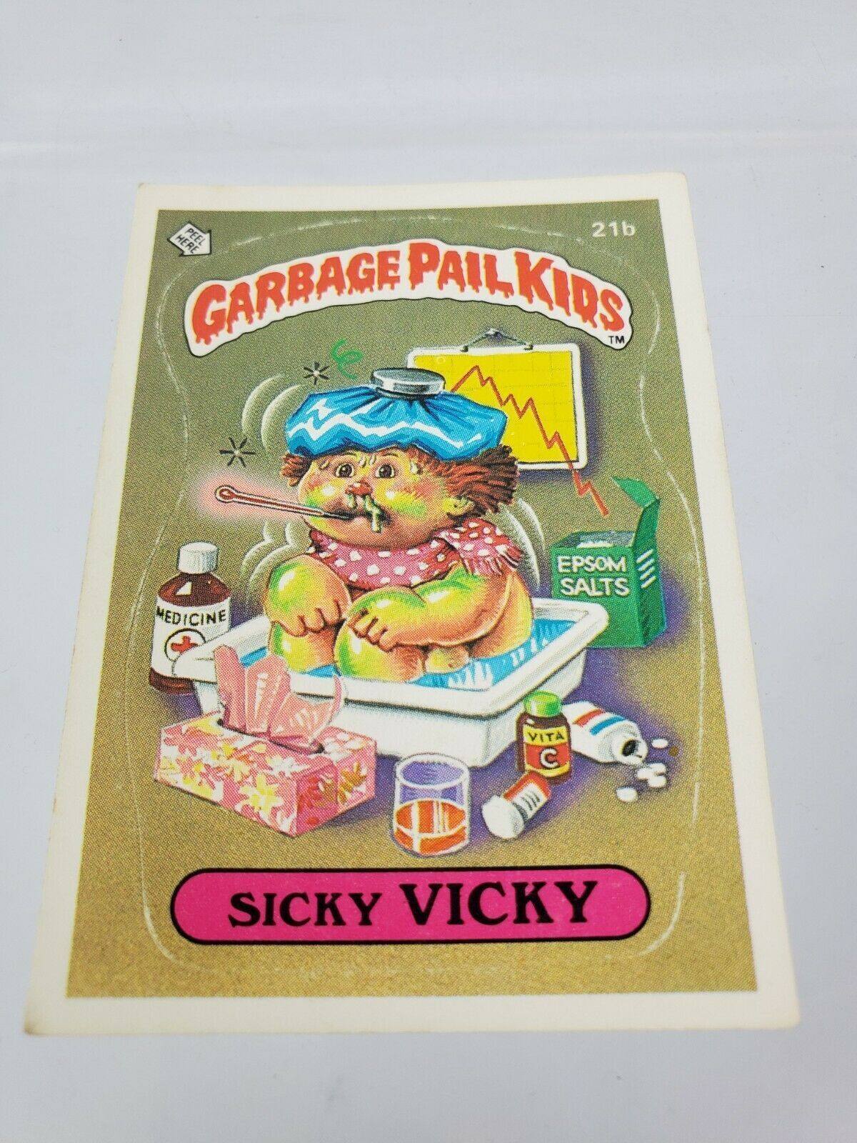VTG 1985 Sicky Vicky # 21b Topps Garbage Pail kids GPK series 1 sticker card HN
