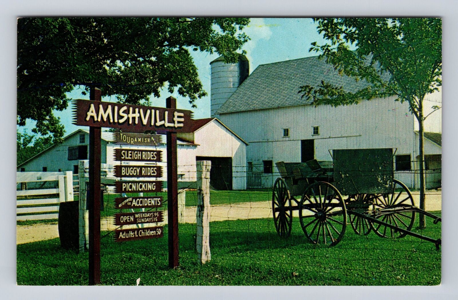Geneva IN-Indiana, Entrance Sign In Amishville, Amish Vintage Souvenir Postcard