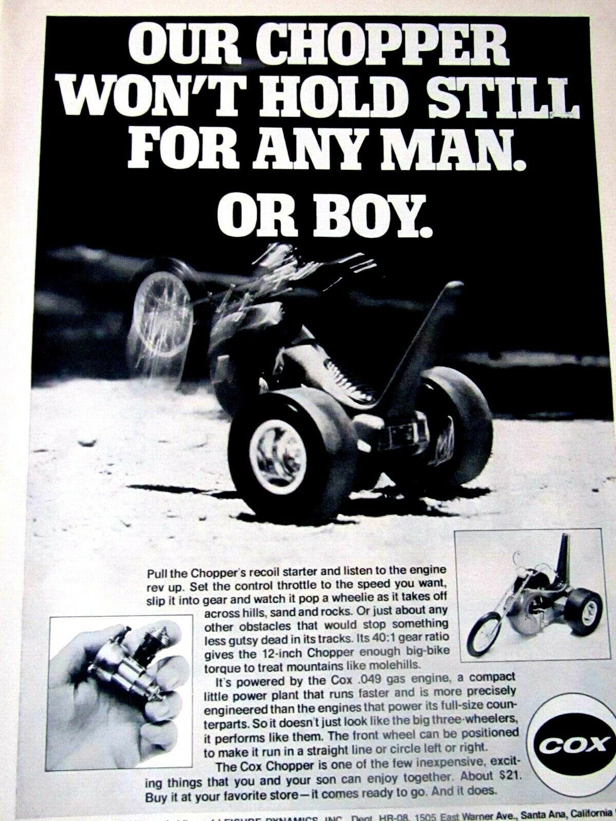 1971 COX CHOPPER Vintage Won\'t Hold Still Original Print Ad 8.5 x 11\