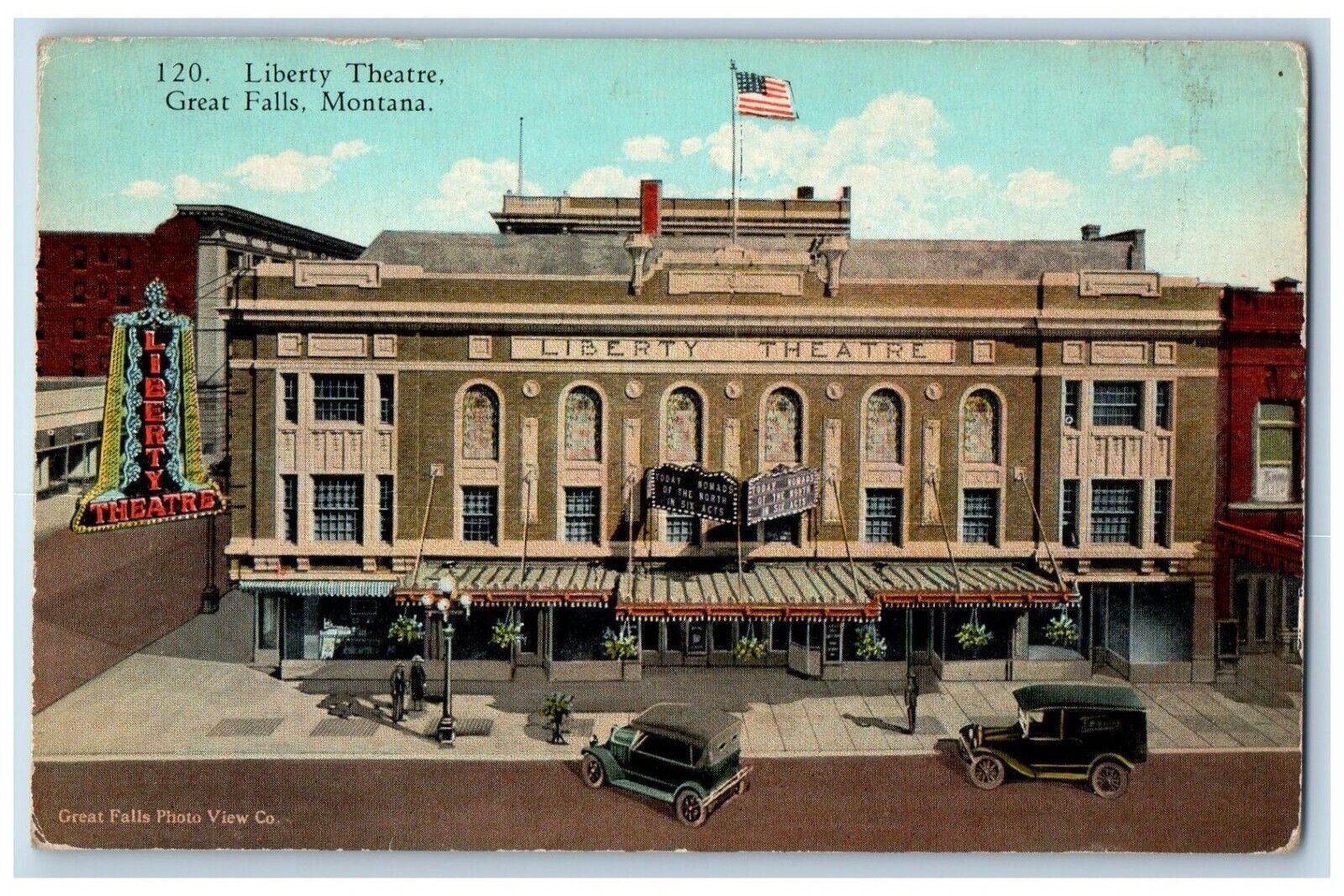 Great Falls Montana Postcard Liberty Theatre Aerial View Building c1920 Unposted