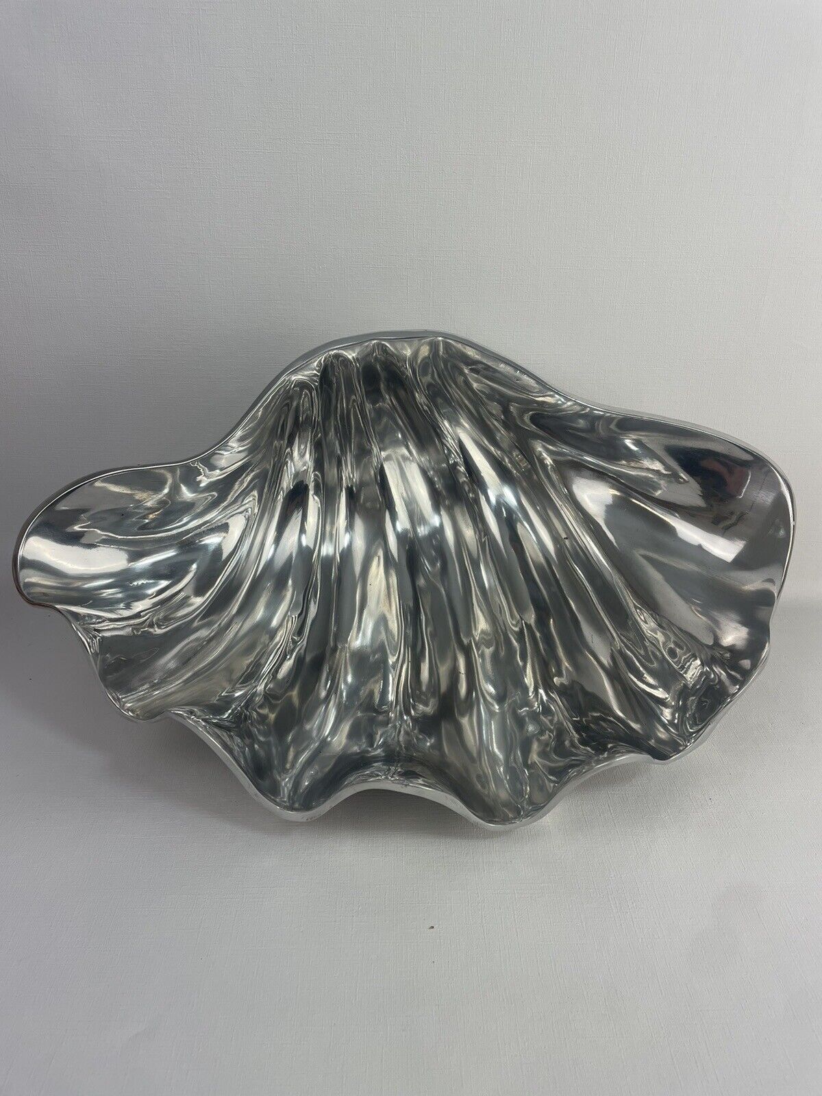 Vintage Clamshell Bowl Polished Cast Aluminum