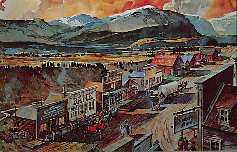 Postcard CO: Artist Conception, Front Street, Fairplay, Colorado, 1959