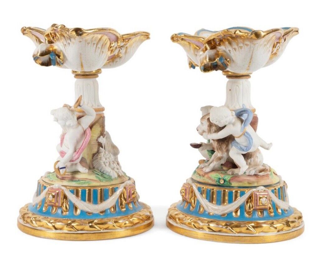 Putti Porcelain Compotes , 19TH Century -Antique Cherub Compotes