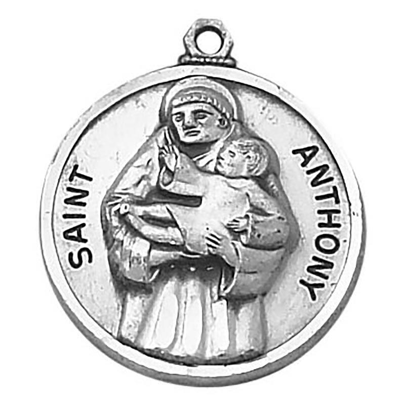 Saint Anthony Sterling Silver Medal Size 1 in D Medal with Chain 24 in