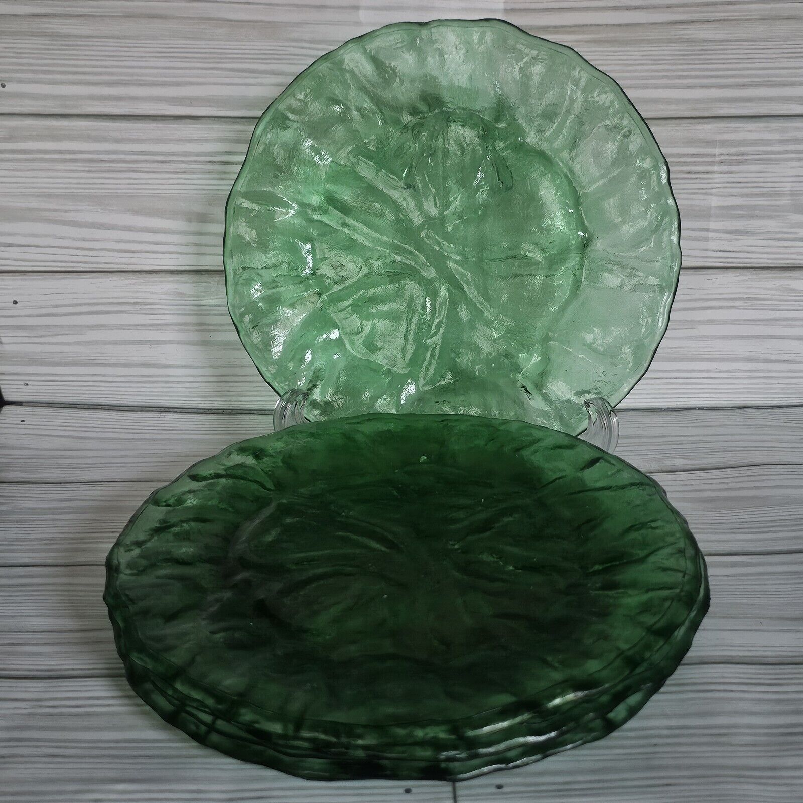 4 Morgantown El Mexicano Green Crinkle Glass 7 3/4” Salad Plates VINTAGE 1950s
