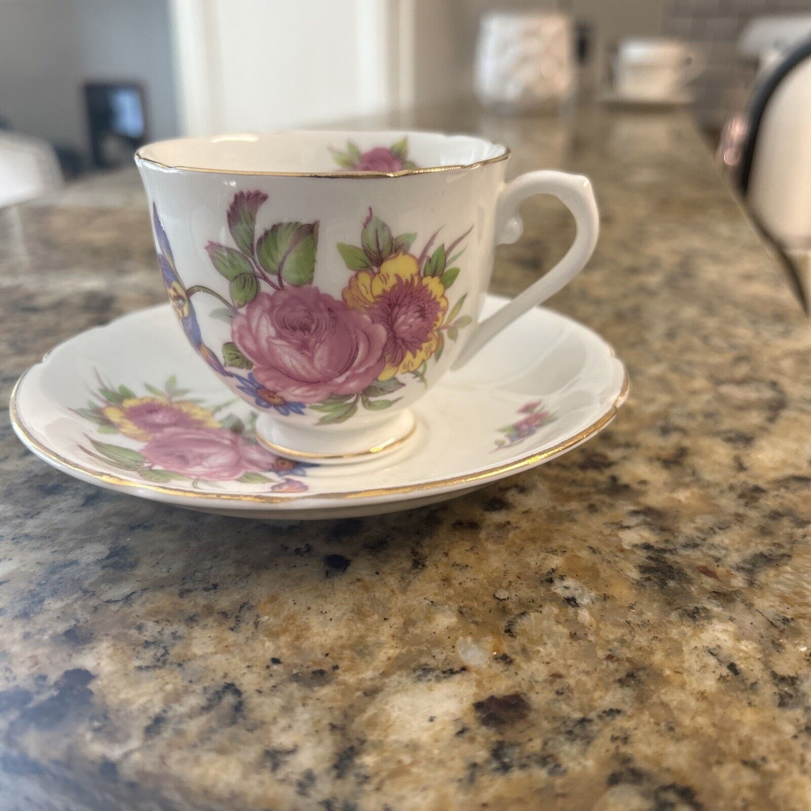 Vintage, Stanley Fine Bone China Floral, Footed, Teacup, And Saucer