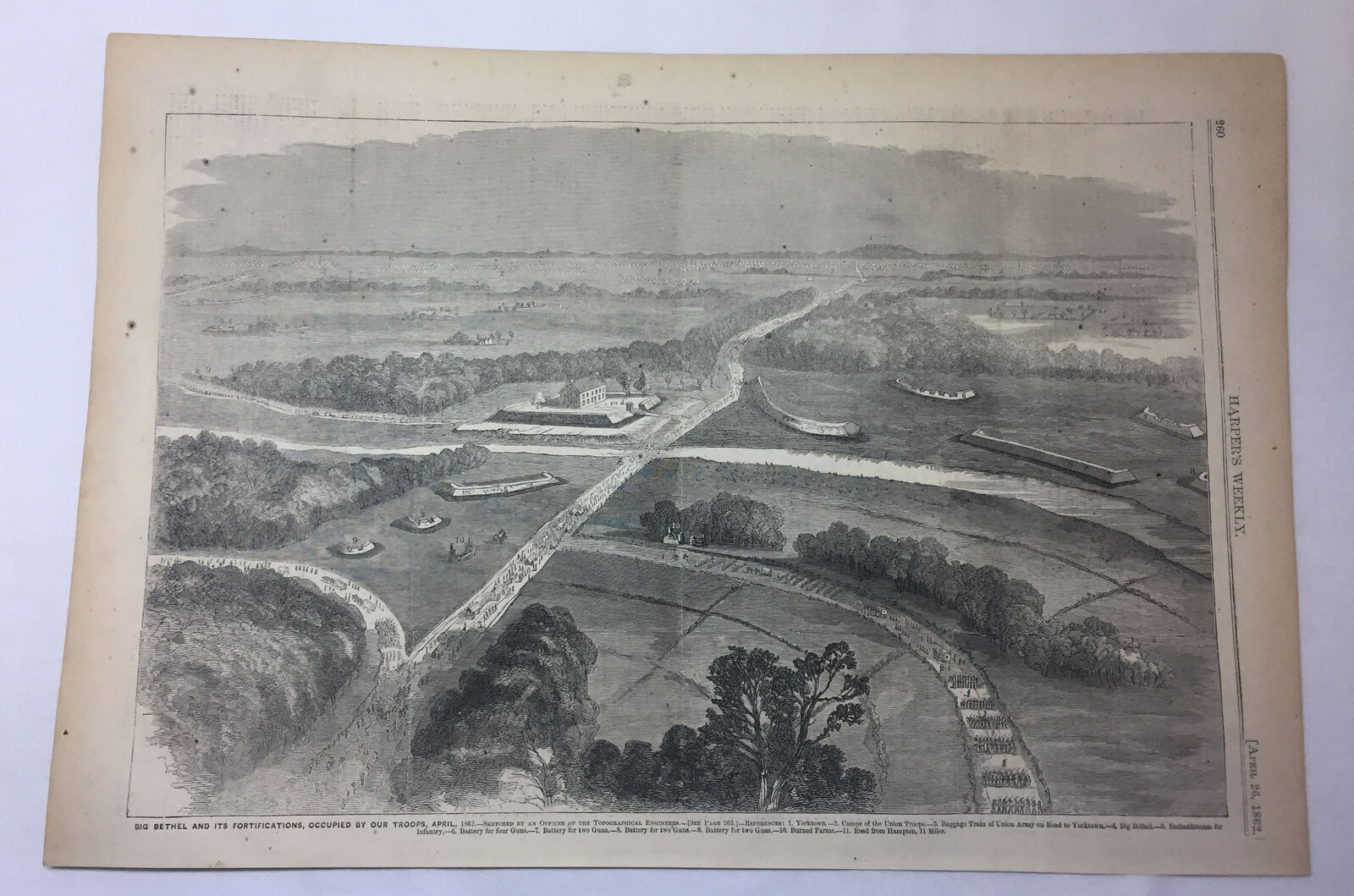 1862 magazine engraving~11x16 ~BIG BETHEL AND FORTIFICATIONS Civil War