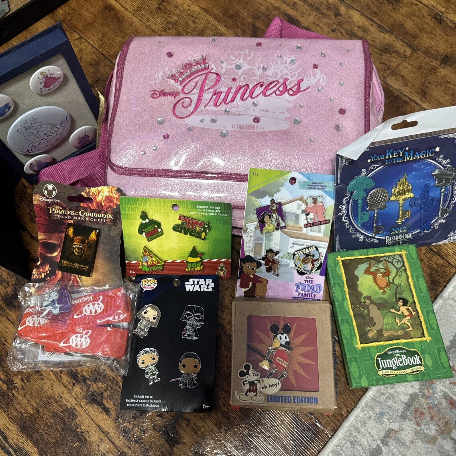 Massive Disney Pin Lot 200+ Trading Pins With Rare Disney Princess Pin Bag