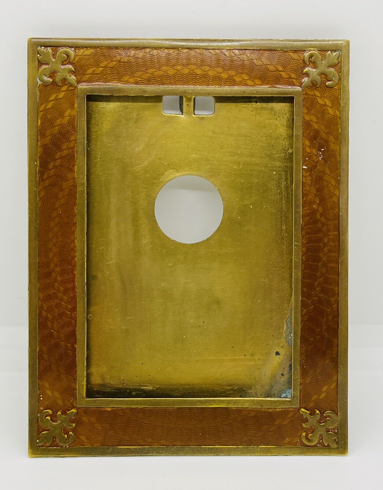 Fabergé Style Art Deco Guilloché Enamel Fleur de Lis Gilt Brass Table Top Frame
