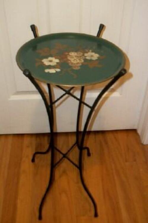 MID CENTURY TOLE TRAY WINE TABLE PLANT STAND FOLDING HP GRAPES 1950s