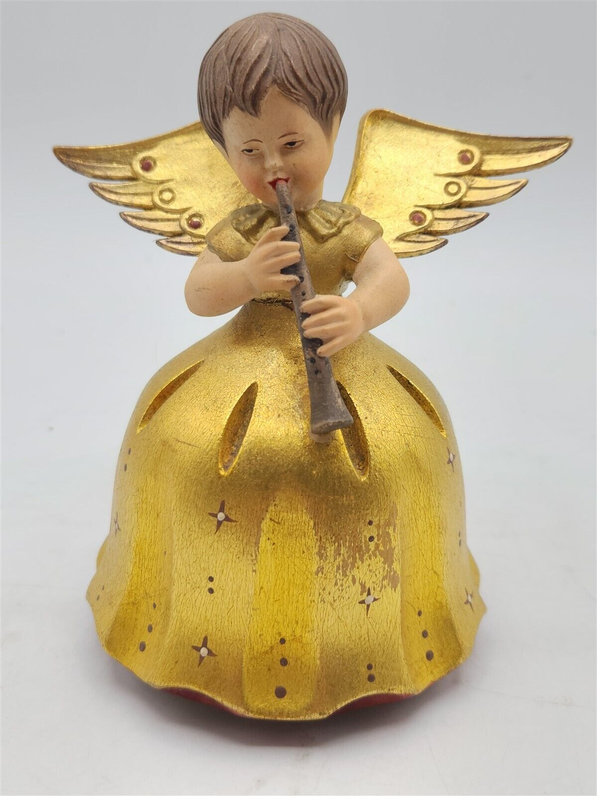 Vintage Reuge Swiss Music Box Anri Angel with horn - Gold Leaf