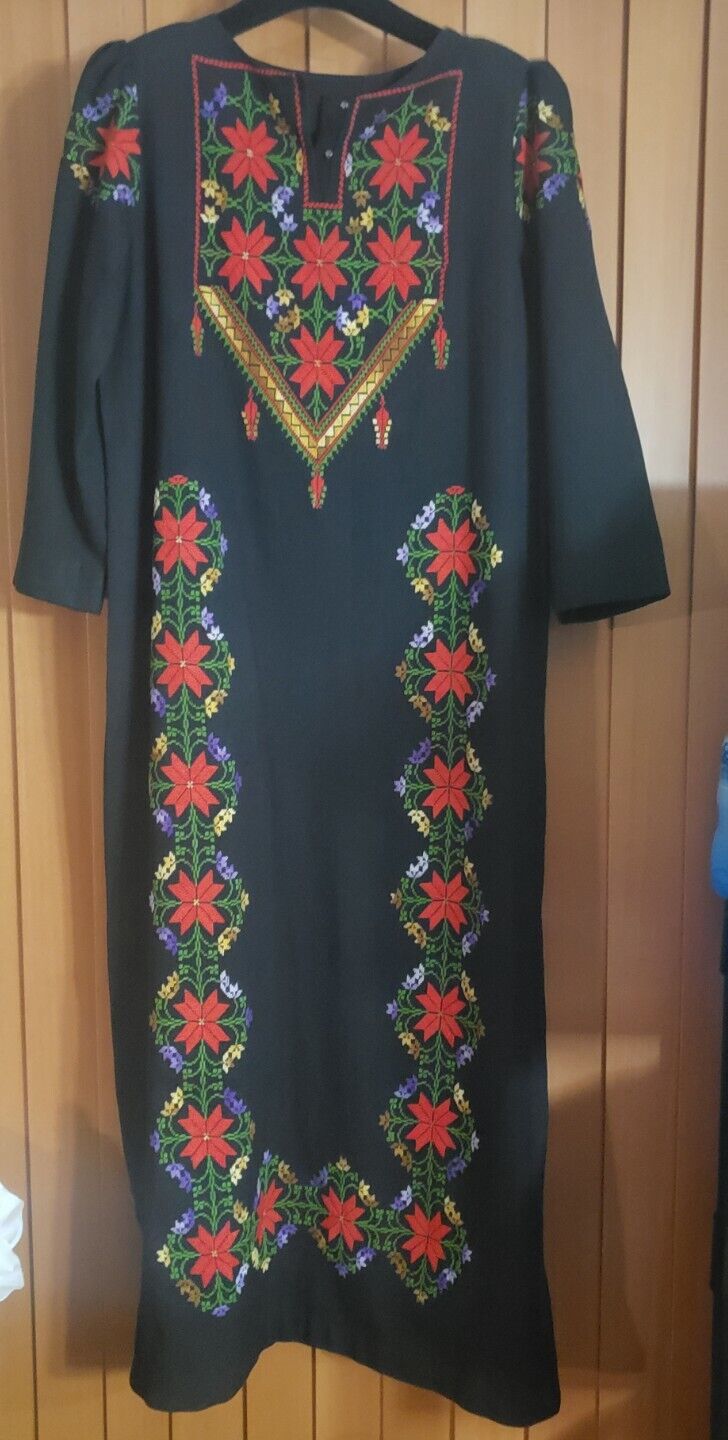Vintage Black Ethnic Dress Hand Crafted Embroidered in Pristine Cond. Sz large