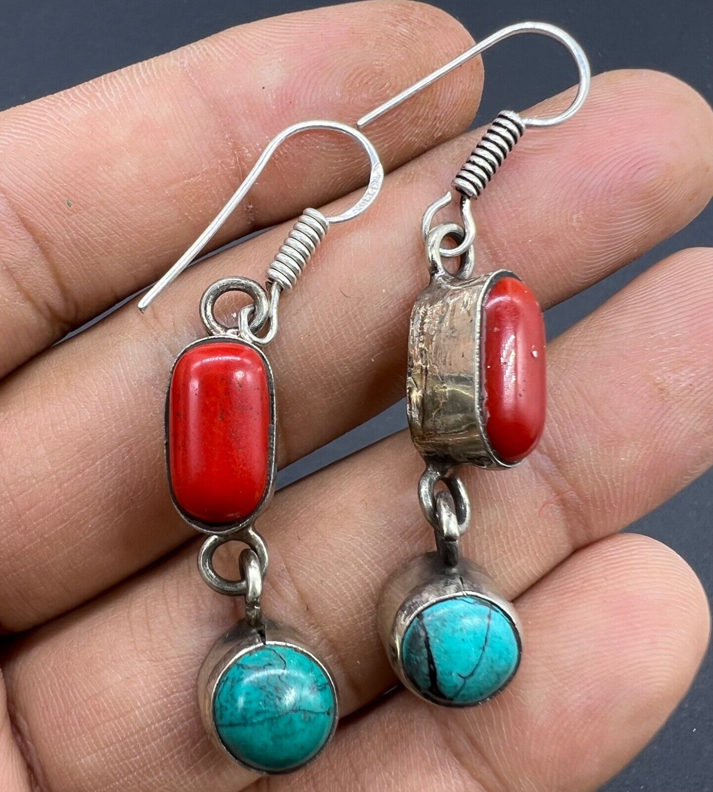 Beautiful Vintage Mixed Slivered Earrings With Natural Stones