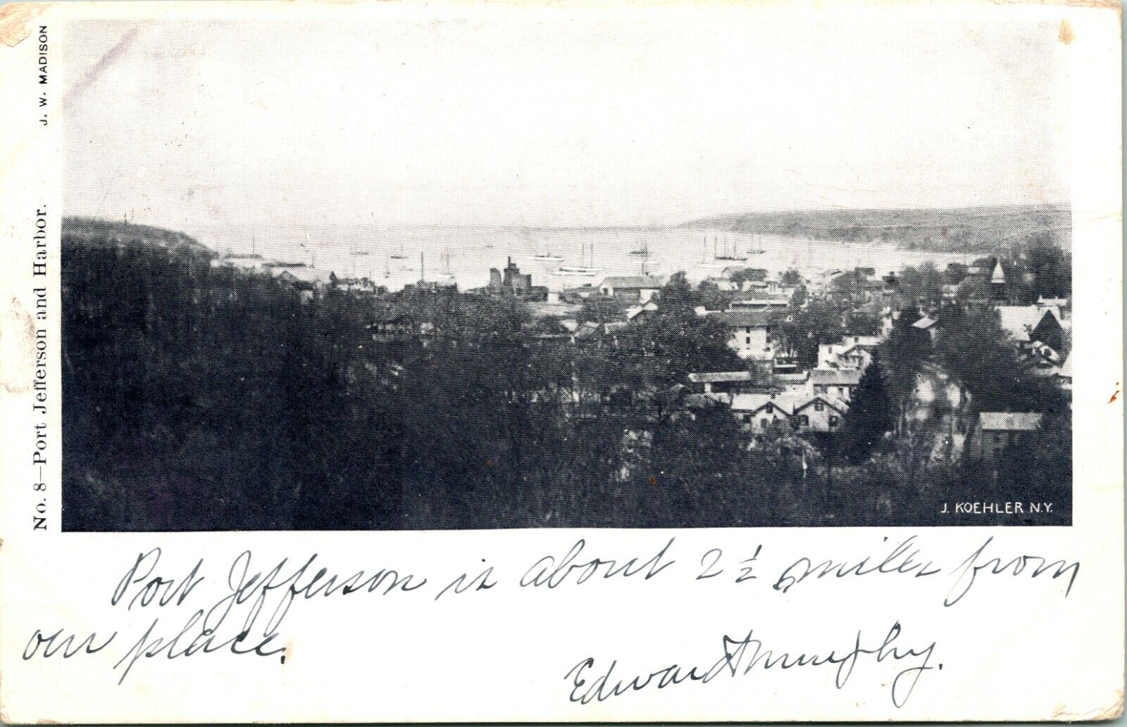Vtg Postcard 1906 Port Jefferson Harbor Bird's Eye View Undivided