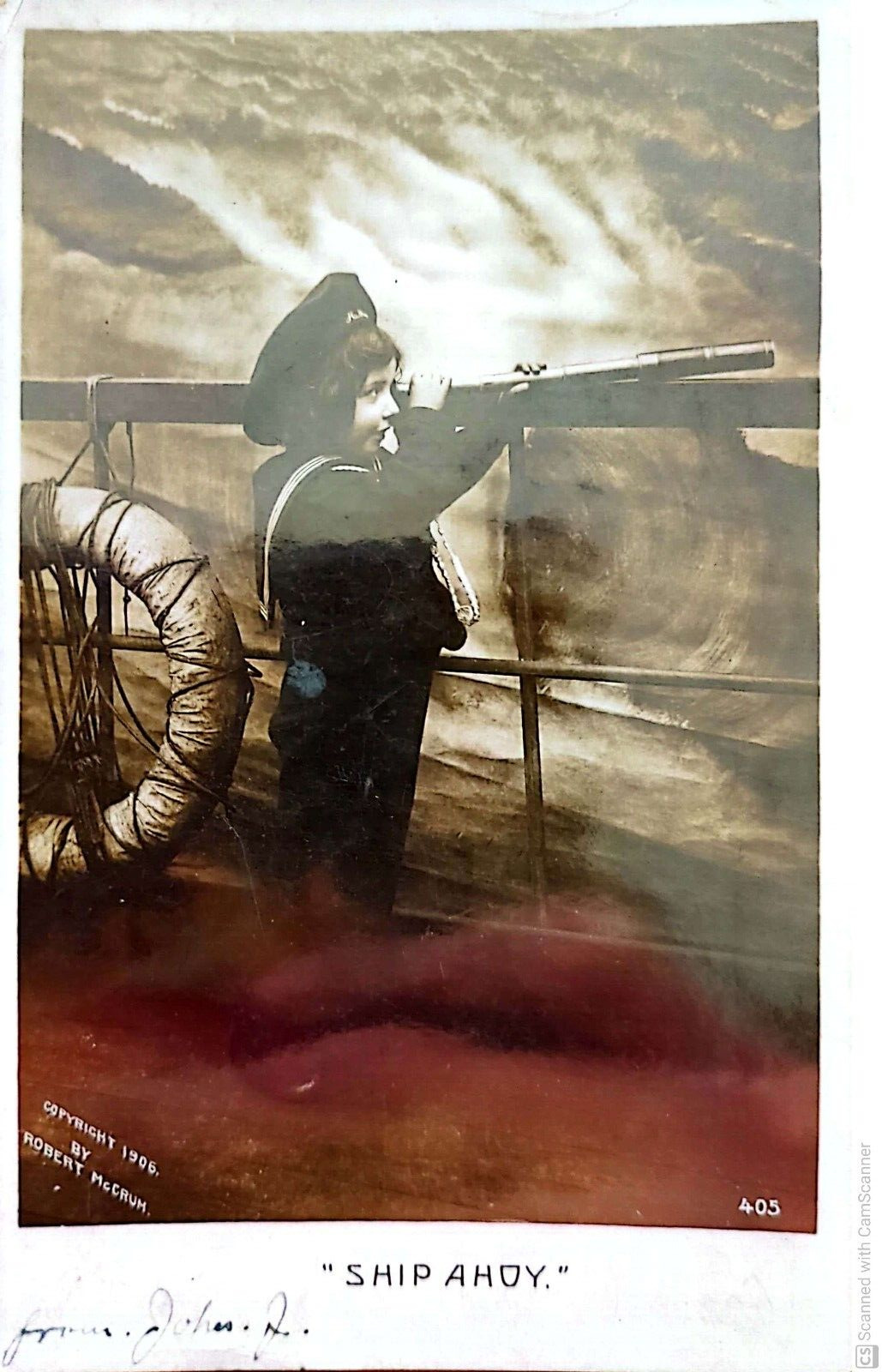 Antique Postcard Ship Ahoy Sailor Uniform Telescope Studio Photo Bamforth 1907