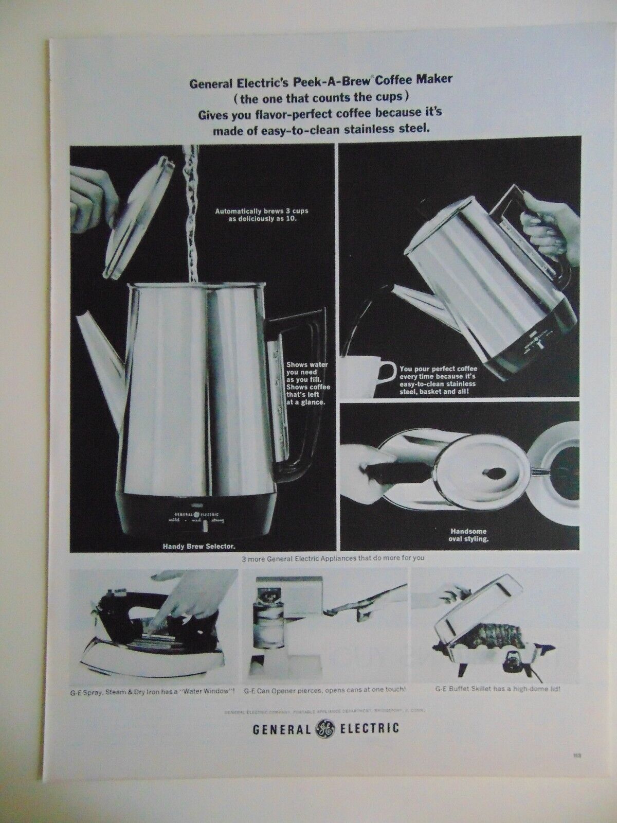 1964 GE Electric Peek-A-Brew Coffee Maker vintage print ad