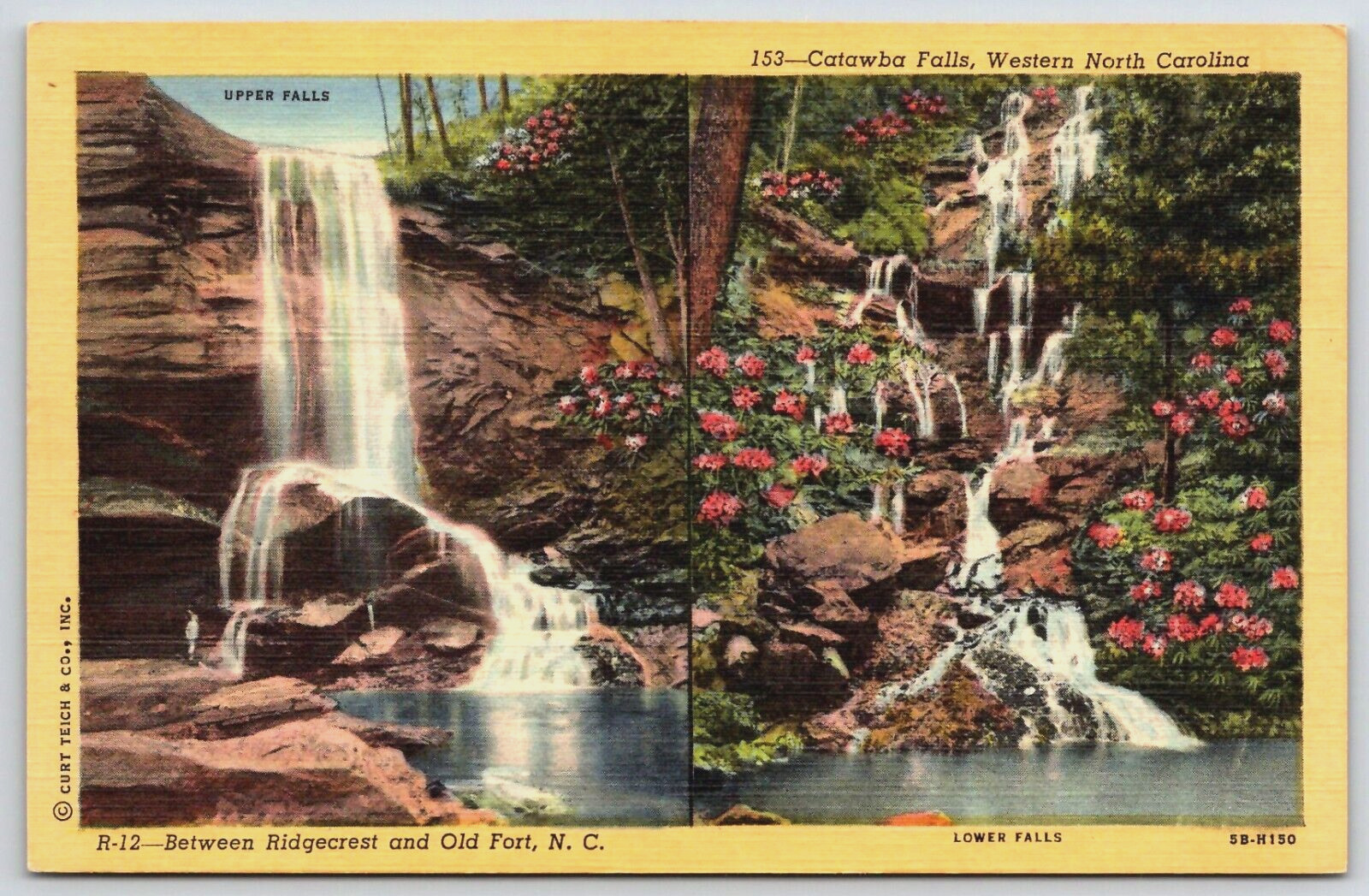 Vintage Postcard - Catawba Falls between Ridgecrest & Old Fort - North Carolina