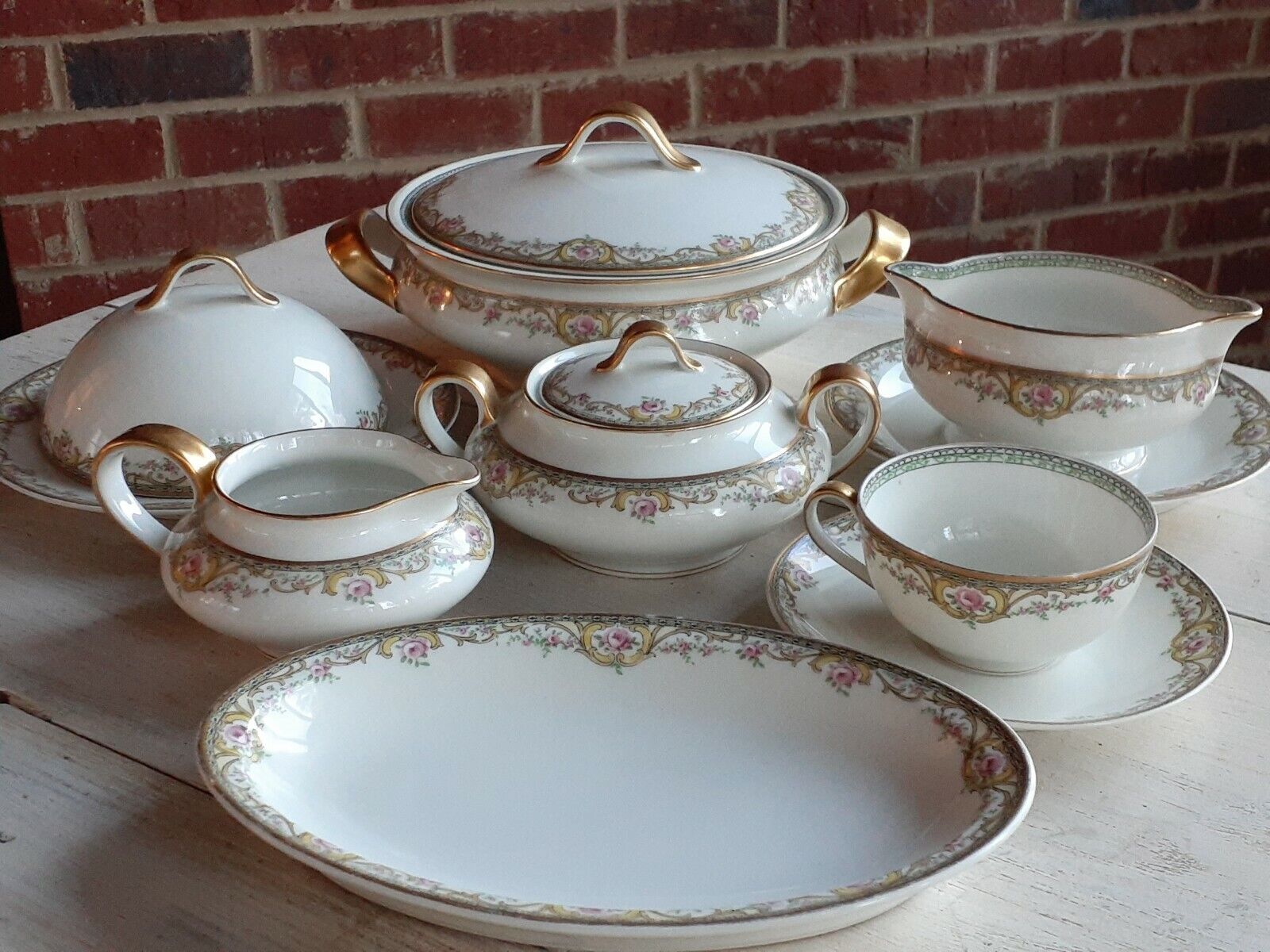 Antique 1903 THEODORE HAVILAND France LIMOGES Set of 8 PIECES Pink ROSES GOLD 