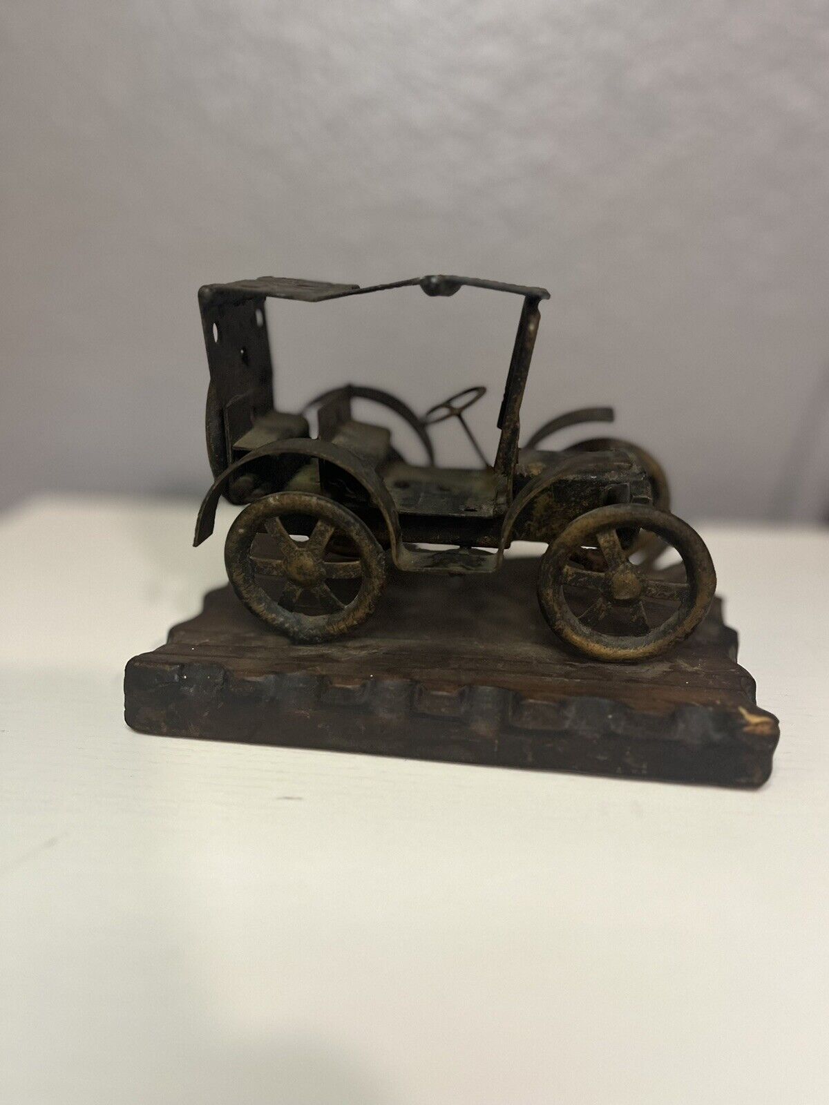 Vintage Scrap Metal Art Antique Car, Automobile - Made In Spain