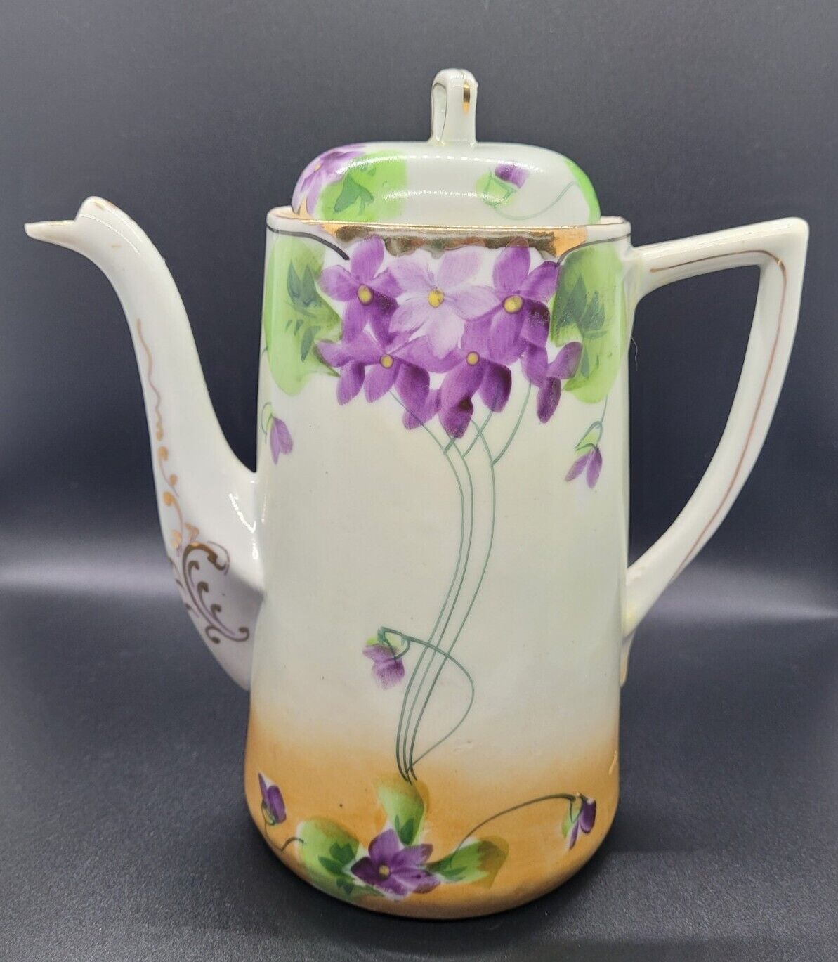 Vintage NIPPON Handpainted Violet With Gold Chocolate Pot