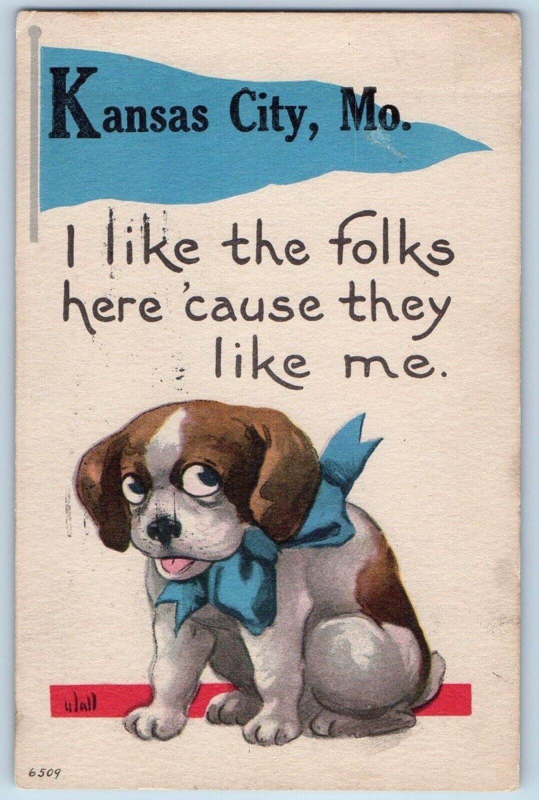 Kansas City Missouri Postcard I Like Folks Dog Animal Puppy 1914 Vintage Antique