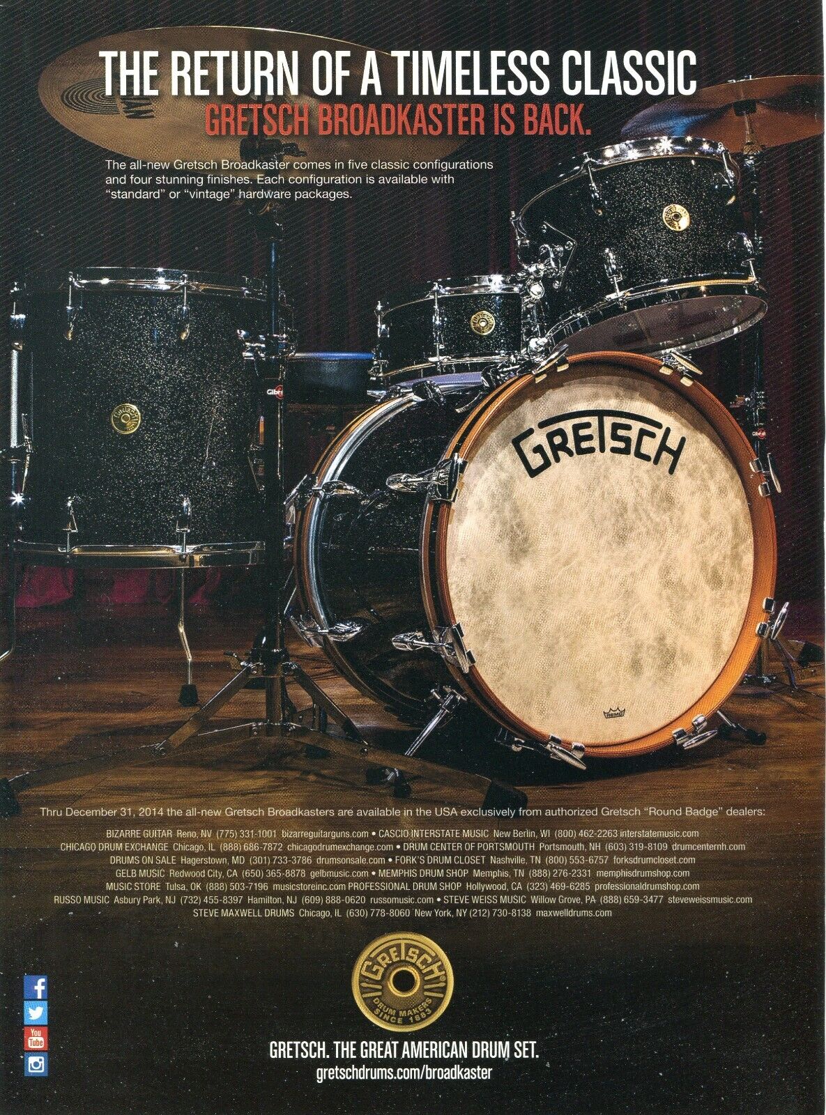 2014 Print Ad of Gretsch Broadkaster Drum Kit