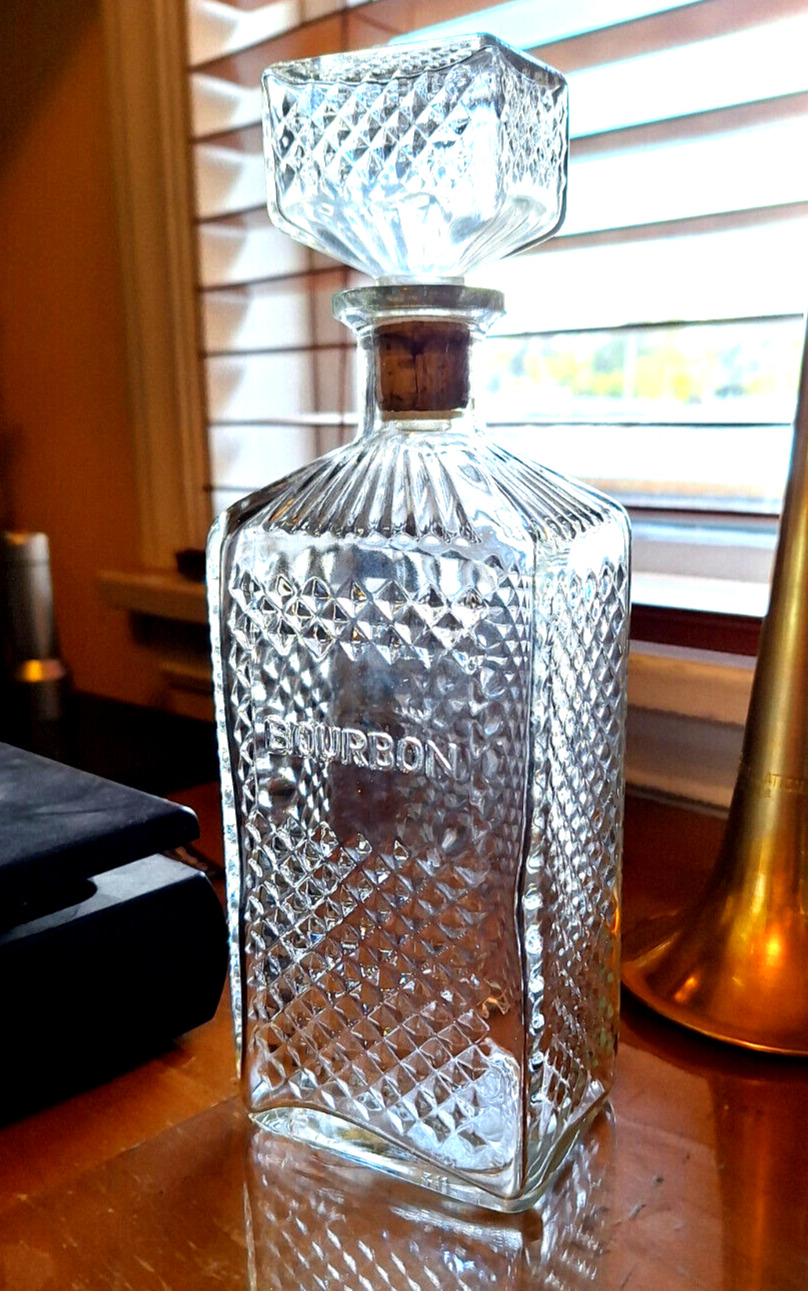 Mid Century Vintage Bourbon Decanter Liquor Bottle Diamond Cut