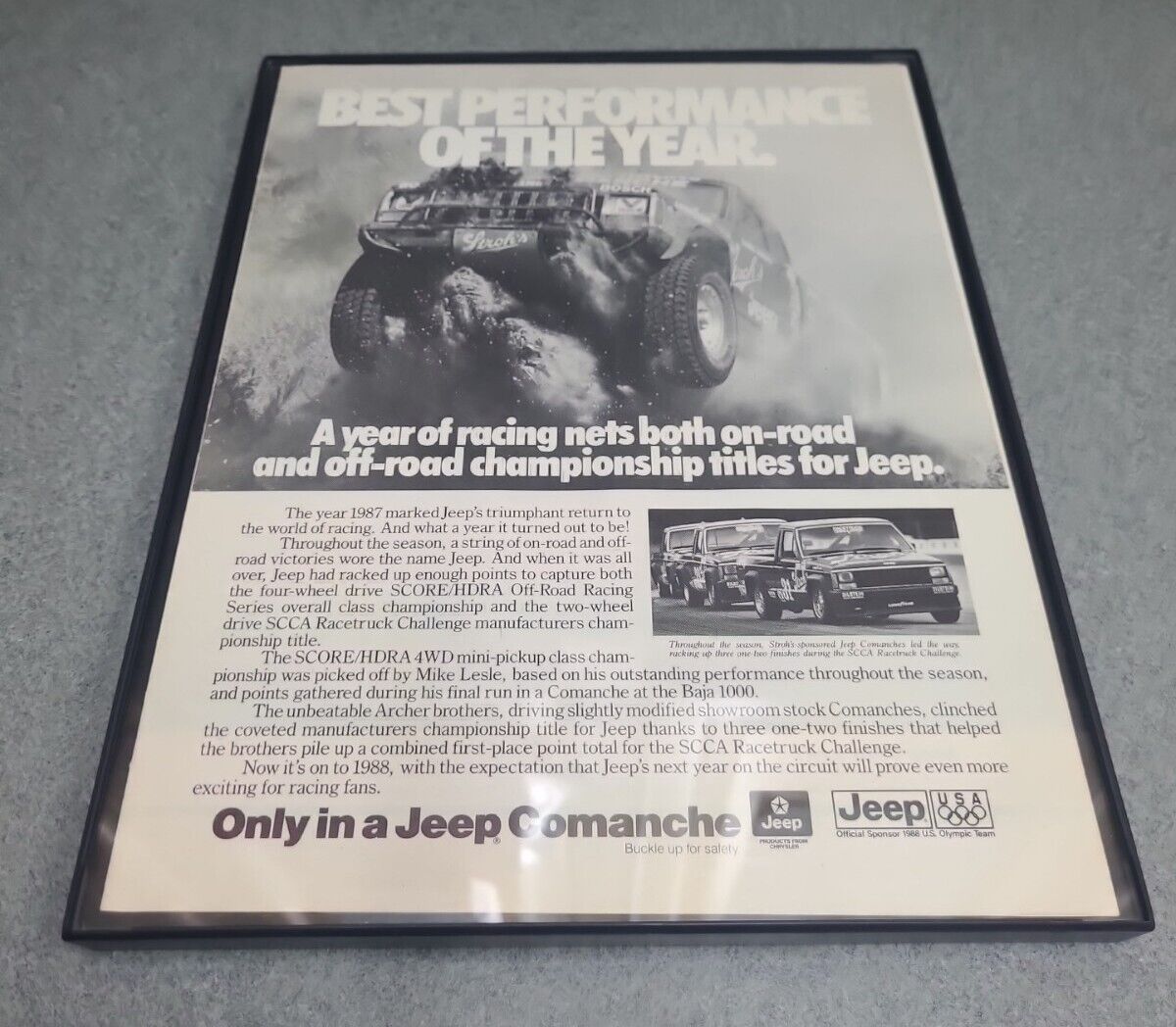 1987 Jeep Comanche  Best Performance Of The Year Off Road Print Ad Framed 8.5x11