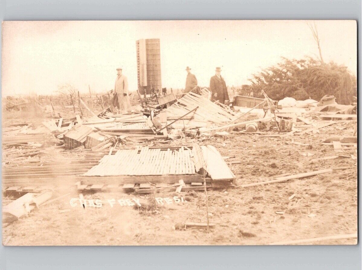 c1915 Charles Frey Home After Cyclone Disaster Mulvane Kansas KS RPPC Postcard