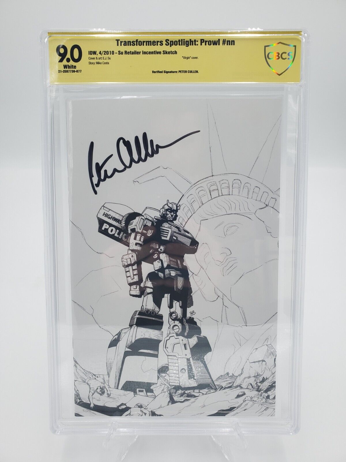 Peter Cullen SIGNED CBCS 9.0 Transformers Spotlight Prowl 1:10 B&W Variant IDW