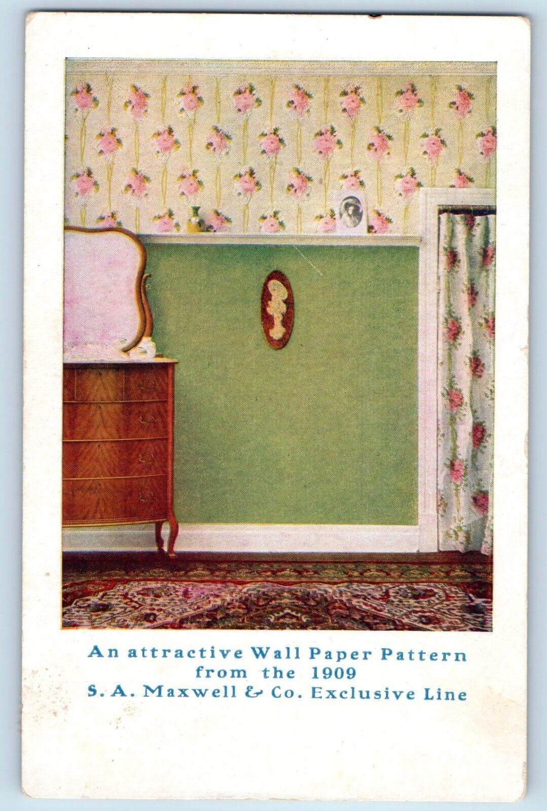 Hillsboro WI Postcard Wall Paper Pattern SA Maxwell & Co Arts Crafts Advertising