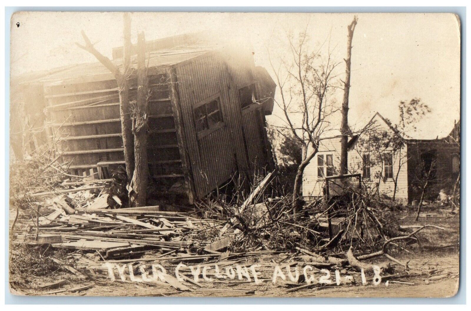 Tyler Minnesota MN RPPC Photo Postcard Post Office Corner Tornado c1940 Vintage