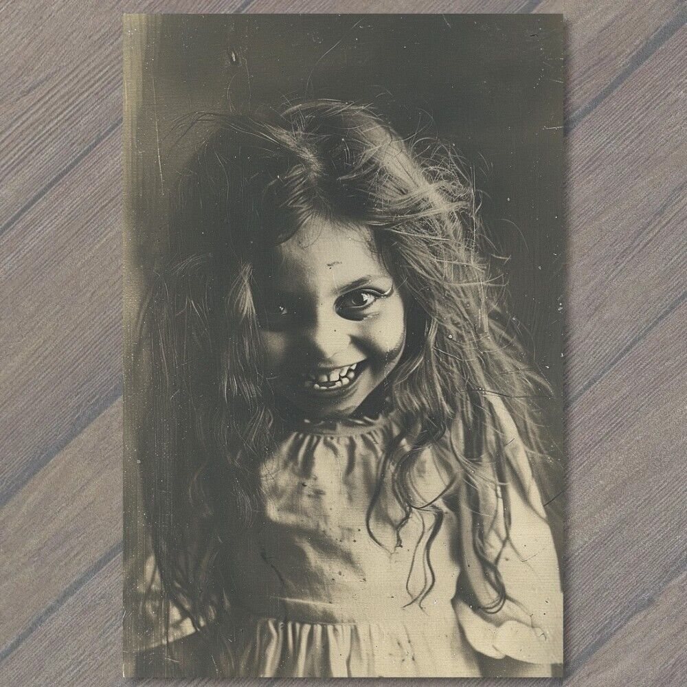 POSTCARD Young Girl Angry Screaming Face Vintage Vibe Wild Crazy Anxiety Funny