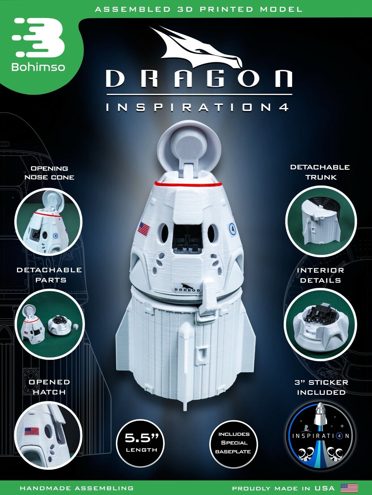 DRAGON 2 Inspiration 4 | Plastic Model | SpaceX | NASA | Capsule | Spacecraft