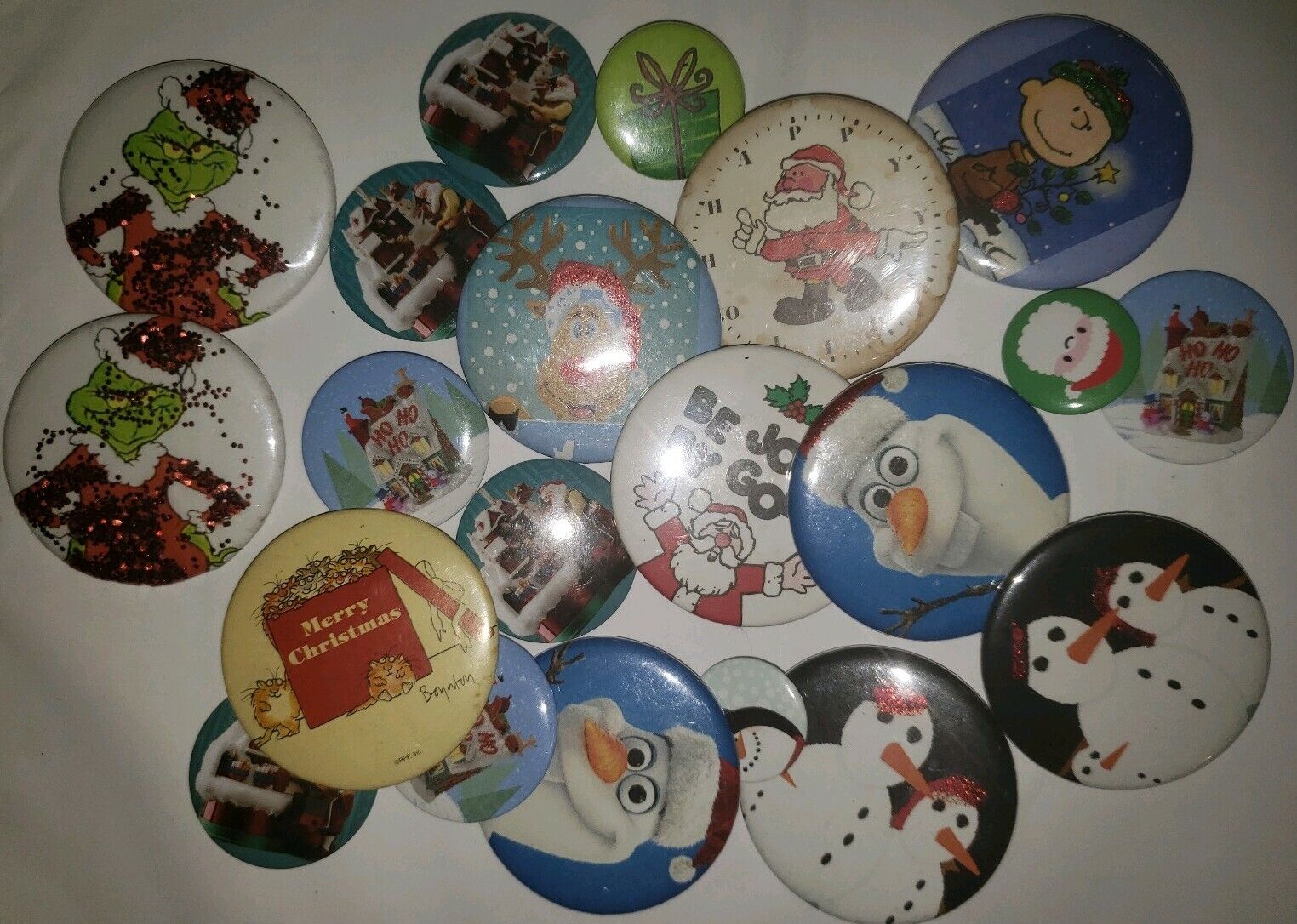 21 Mixed Christmas Lot of Button Pins Boynton Grinch Charlie Brown and More