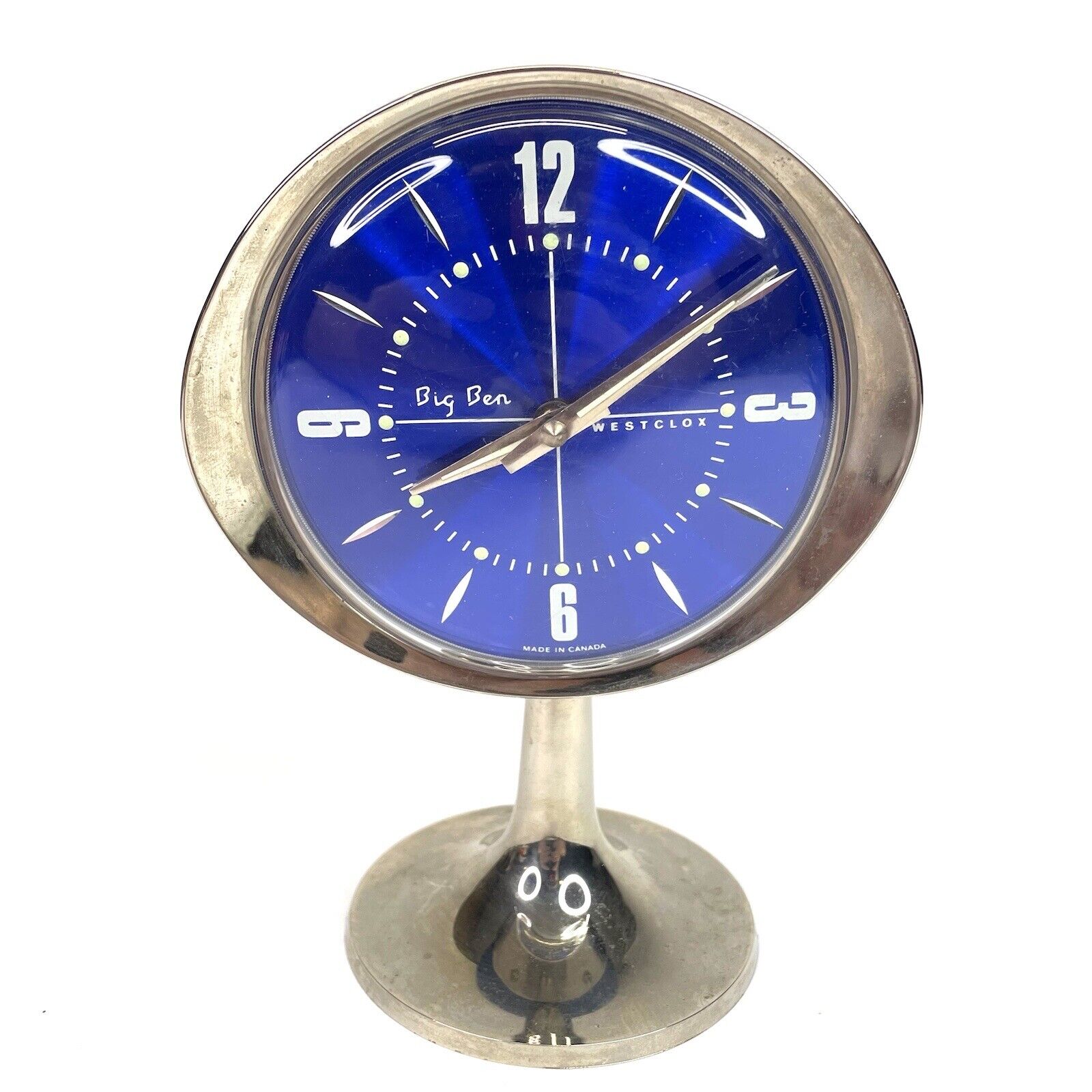 Vintage Mid Century Westclox Big Ben Stardust Blue Chrome Tulip Clock - Working*