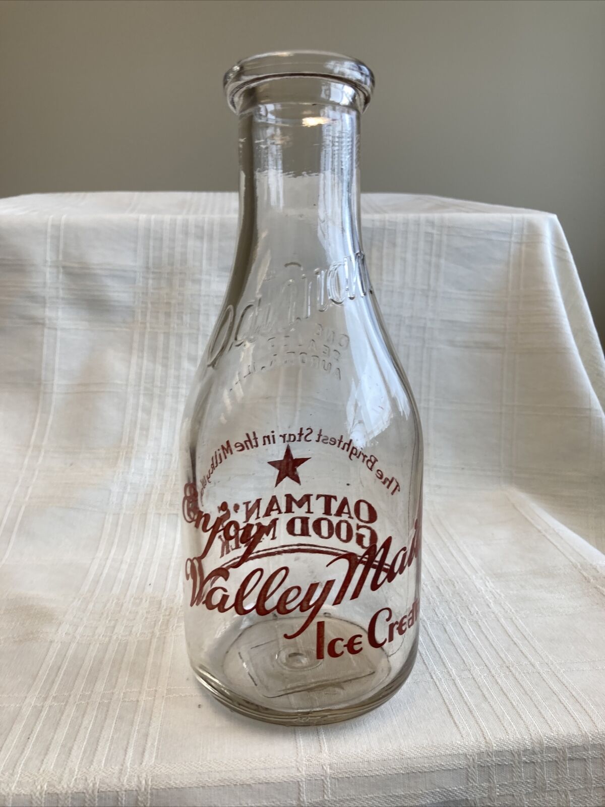 Vintage Quart Milk Bottle Oatman's Dairy Aurora Illinois Valley Maid Ice Cream