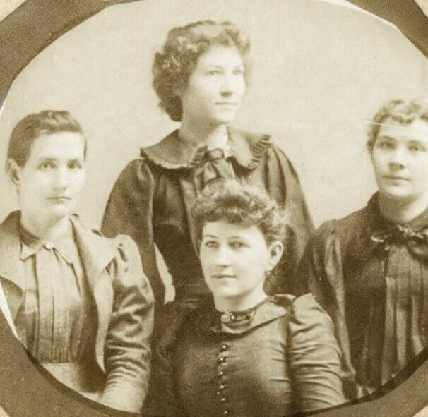 Vintage Old 1890's Square Cabinet Photo of Victorian Era Women Girls